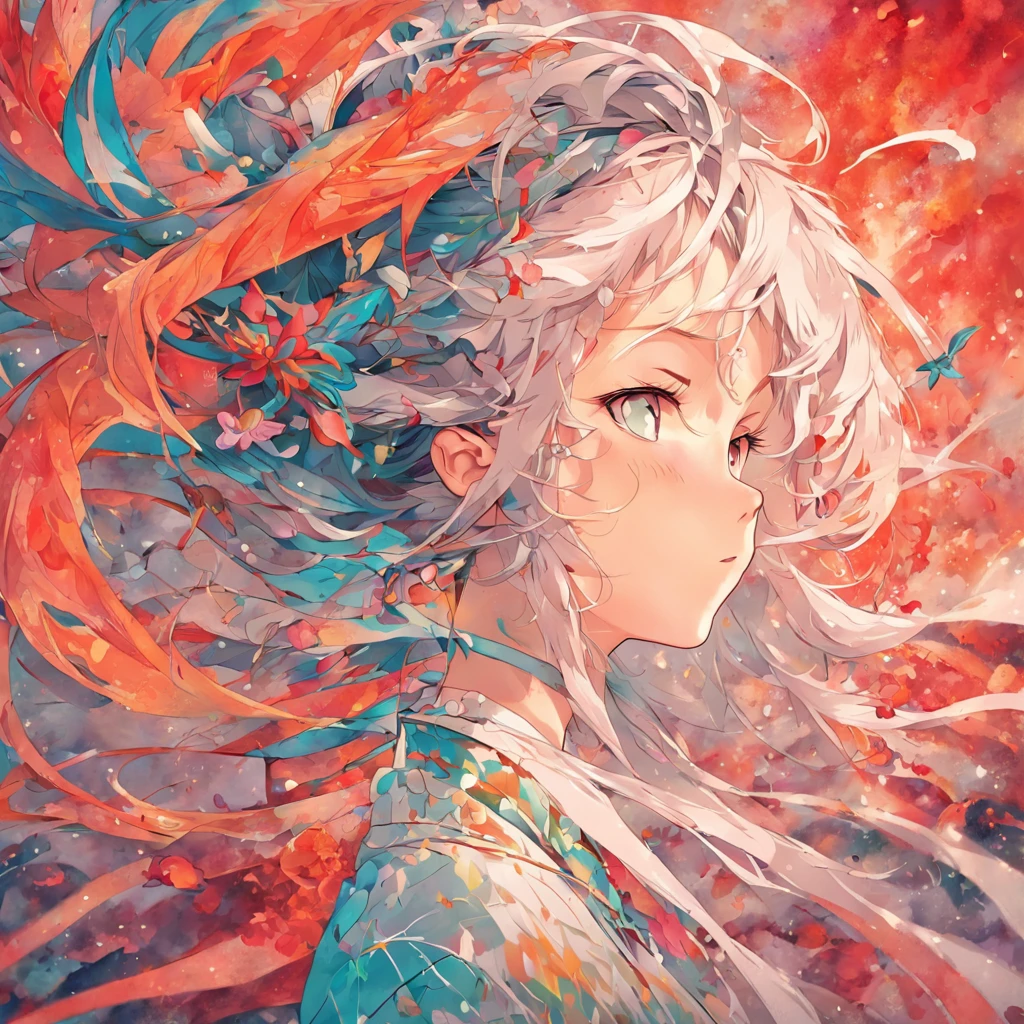 (White background:1.4),(Silhouette of a girl's head, Eyes closed, Colorful long hair, Oriental elements)，(Chinese Illustration:1.3，paper art:1.3, Quilted Paper Art:1.2),( Reasonable design, Clear lines, High Sharpness,Best Quality, Very detailed, masutepiece, Movie Light Effects, 4K )