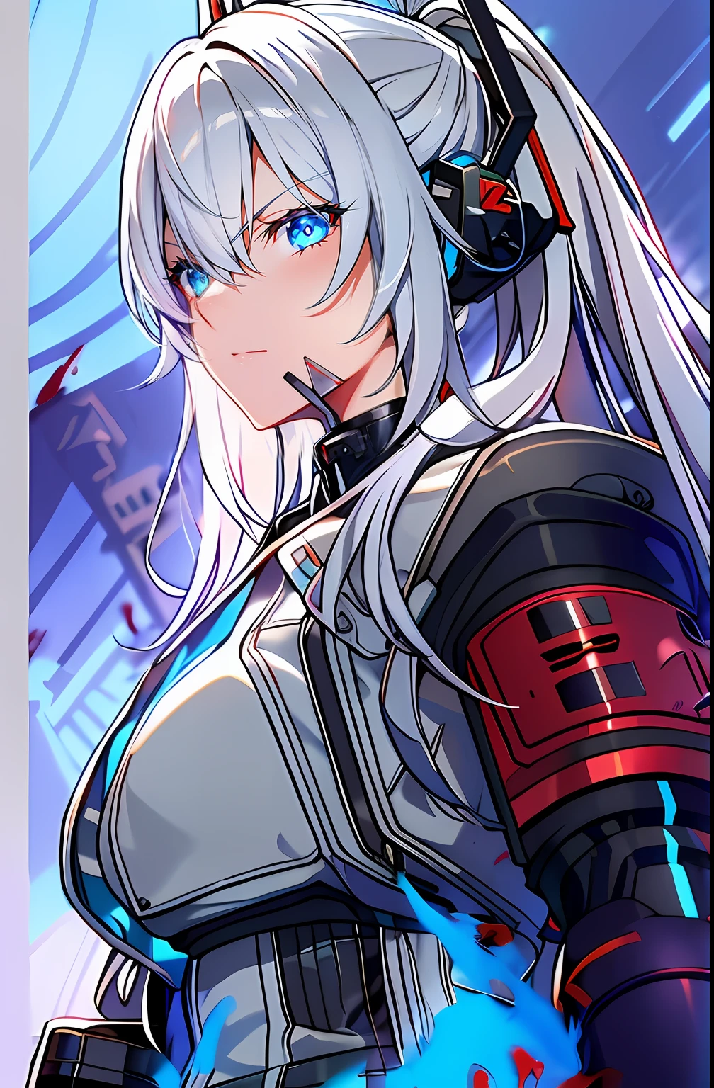 anime girl with white hair and blue eyes holding a sword, cyborg - girl with silver hair, best anime 4k konachan wallpaper, kantai collection style, cyberpunk anime girl mech, from the azur lane videogame, angry female cyborg, broken beautiful female android!, ssss.gridman, style of ssss.gridman (2018)