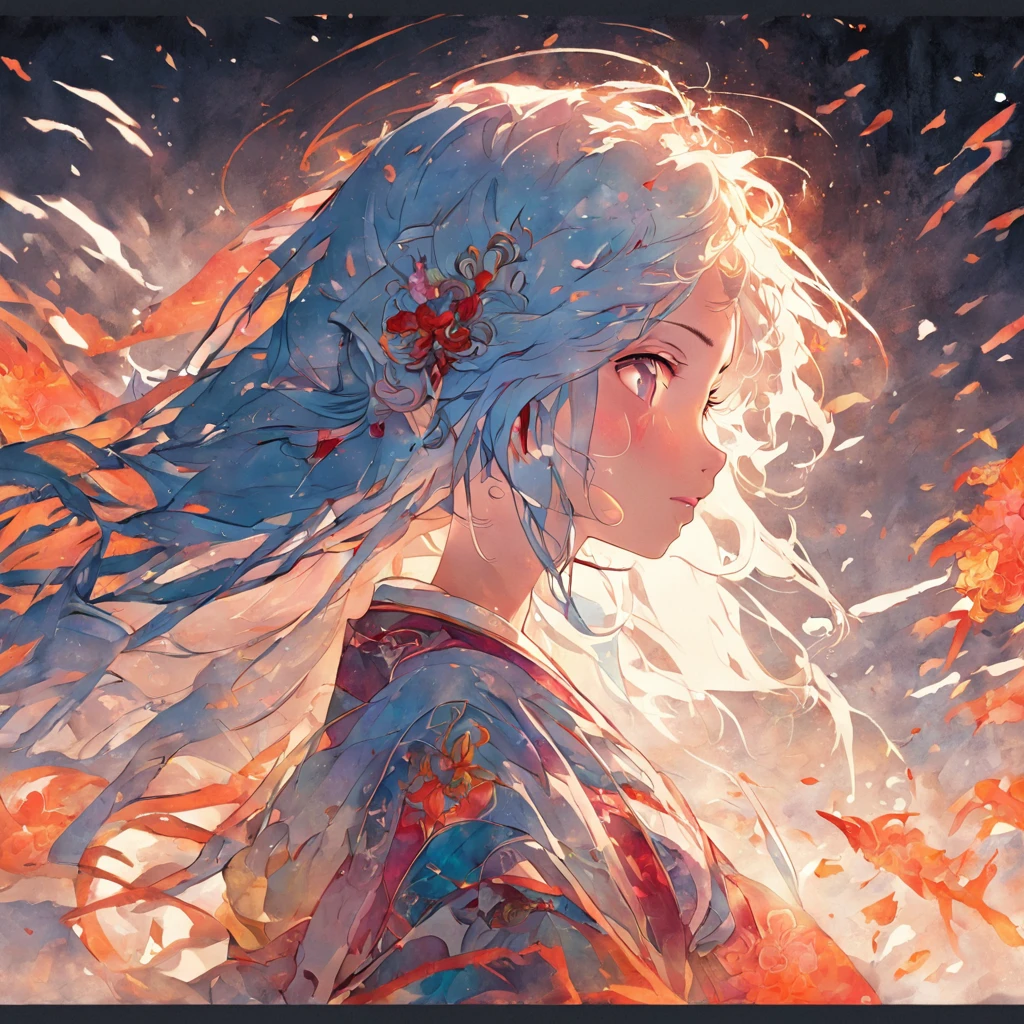 (White background:1.4),(Silhouette of a girl's head, Eyes closed, Colorful long hair, Oriental elements)，(Chinese Illustration:1.3，paper art:1.3, Quilted Paper Art:1.2),( Reasonable design, Clear lines, High Sharpness,Best Quality, Very detailed, masutepiece, Movie Light Effects, 4K )