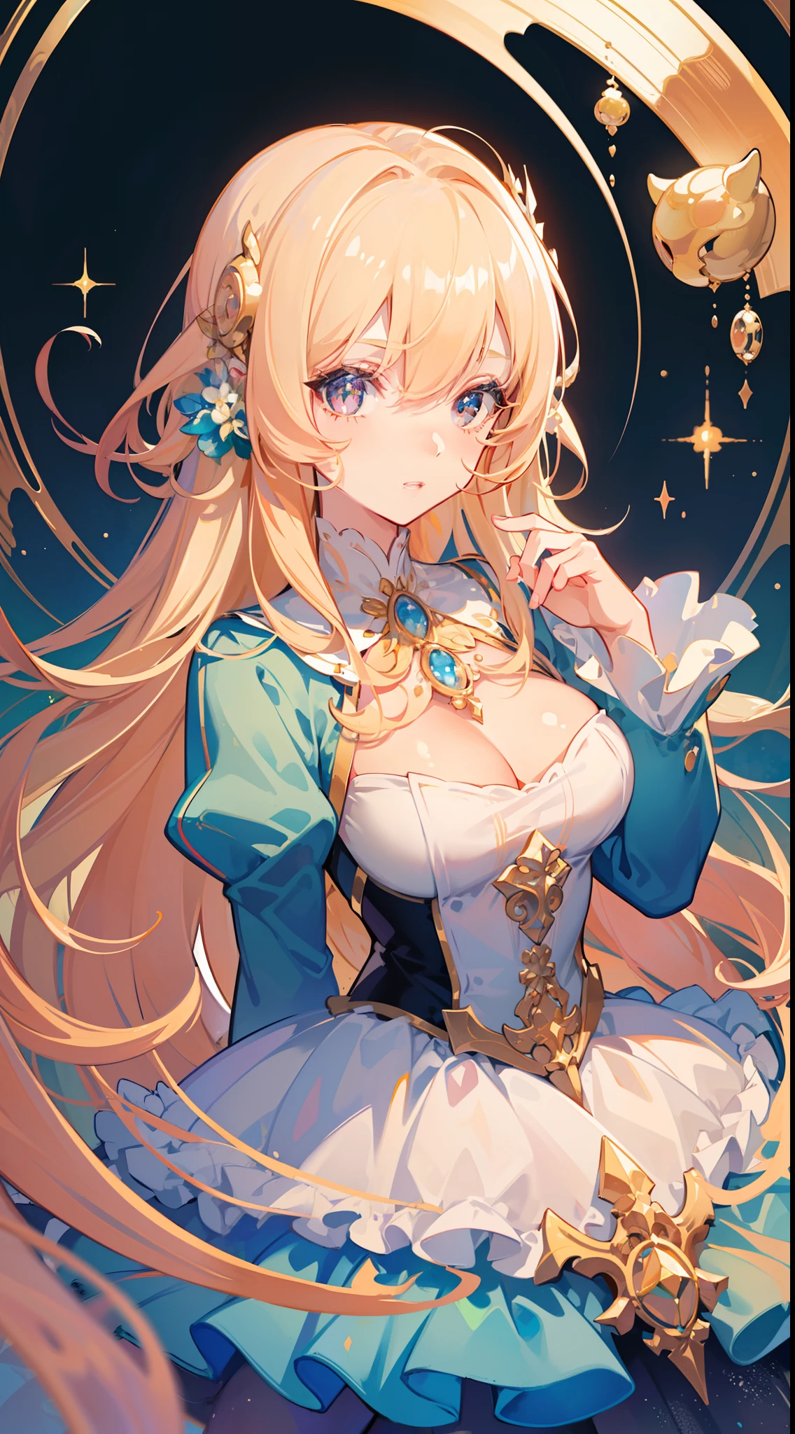 masterpiece, best quality, 8k resolution, sharp focus, intricate detail, beautiful girl, sparkling eyes, golden ratio face, otherworldly liquid, watercolor, sunset colors, bright colors, whimsical, colorful, sharp focus, high resolution, fine detail, ((layered tiered puffy long sleeves ballgown)), ((round eyes)), iridescent bubbles, fantasia background