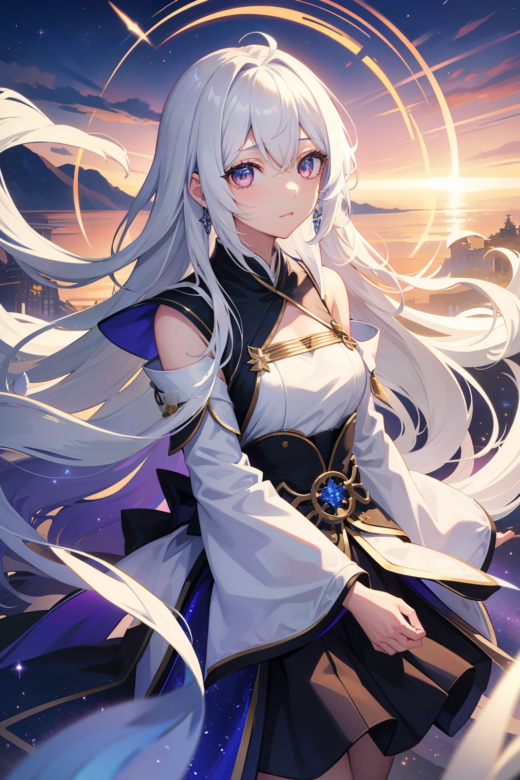 girl with、lanthanum、glitters、natta、komono、white hair、Akame、nigh sky