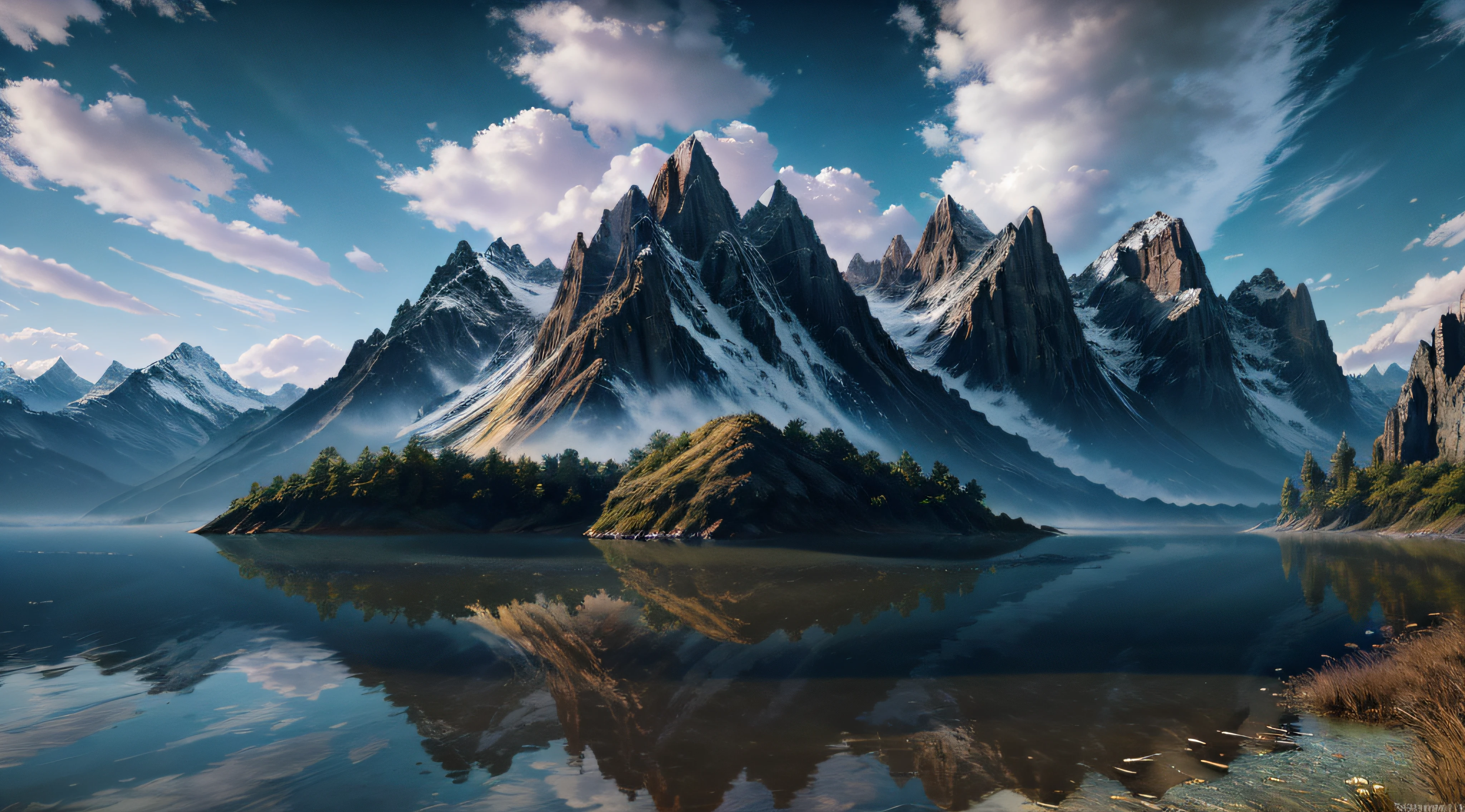 masterpiece, best quality, high quality, extremely detailed CG unity 8k wallpaper, scenery, outdoors, sky, cloud, day, no humans, mountain, landscape, water, tree, blue sky, waterfall, cliff, nature, lake, river, cloudy sky,award winning photography, Bokeh, Depth of Field, HDR, bloom, Chromatic Aberration ,Photorealistic,extremely detailed, trending on artstation, trending on CGsociety, Intricate, High Detail, dramatic, art by midjourney