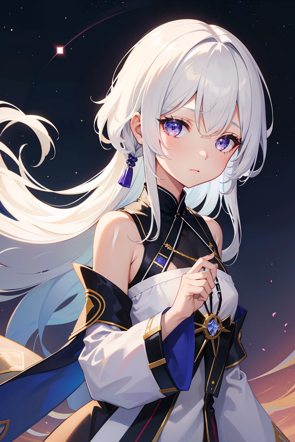 girl with、lanthanum、glitters、natta、komono、white hair、Akame、nigh sky