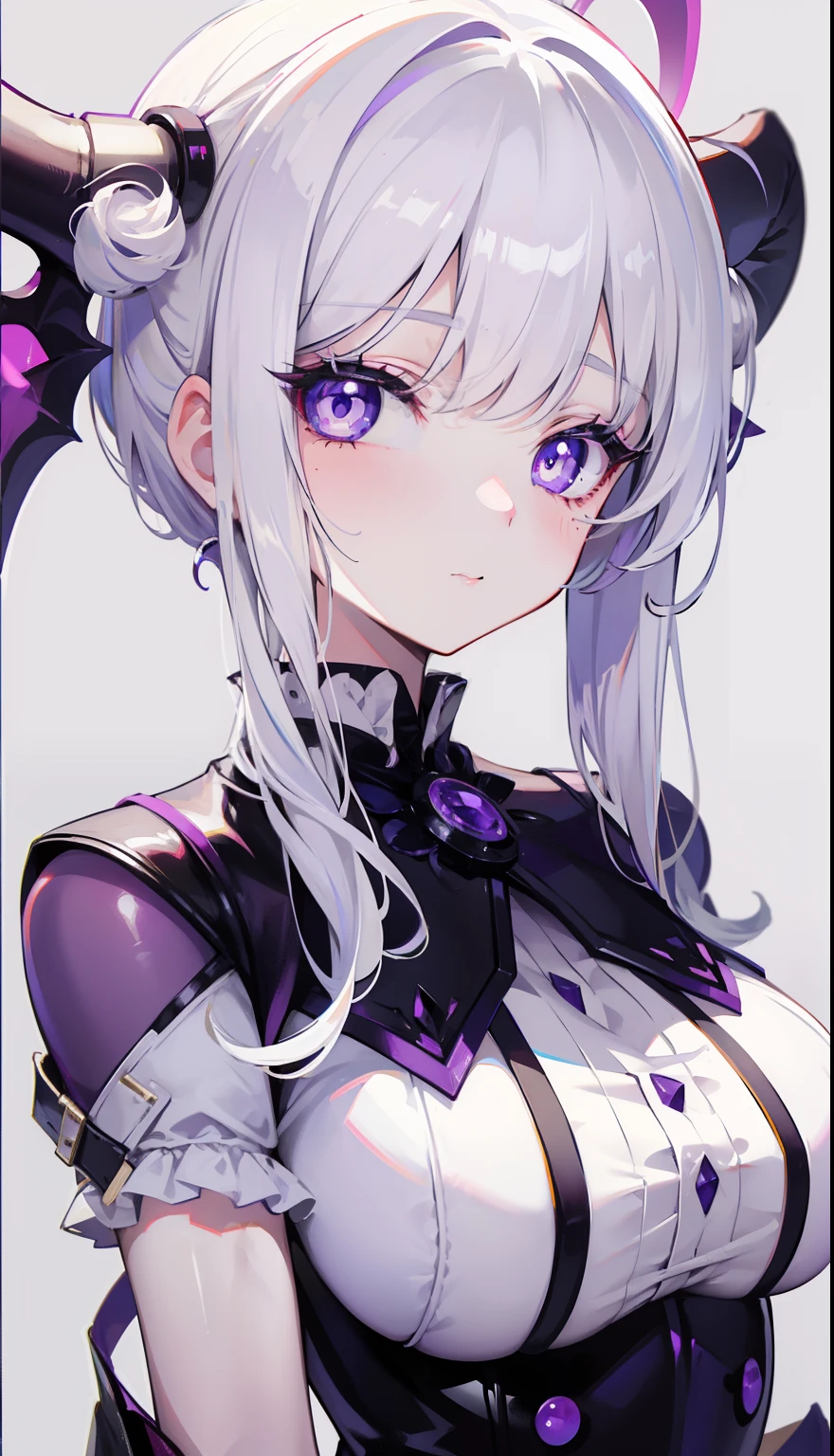 Creamy white hair,Deep purple pupils,A cute and seductive succubus girl