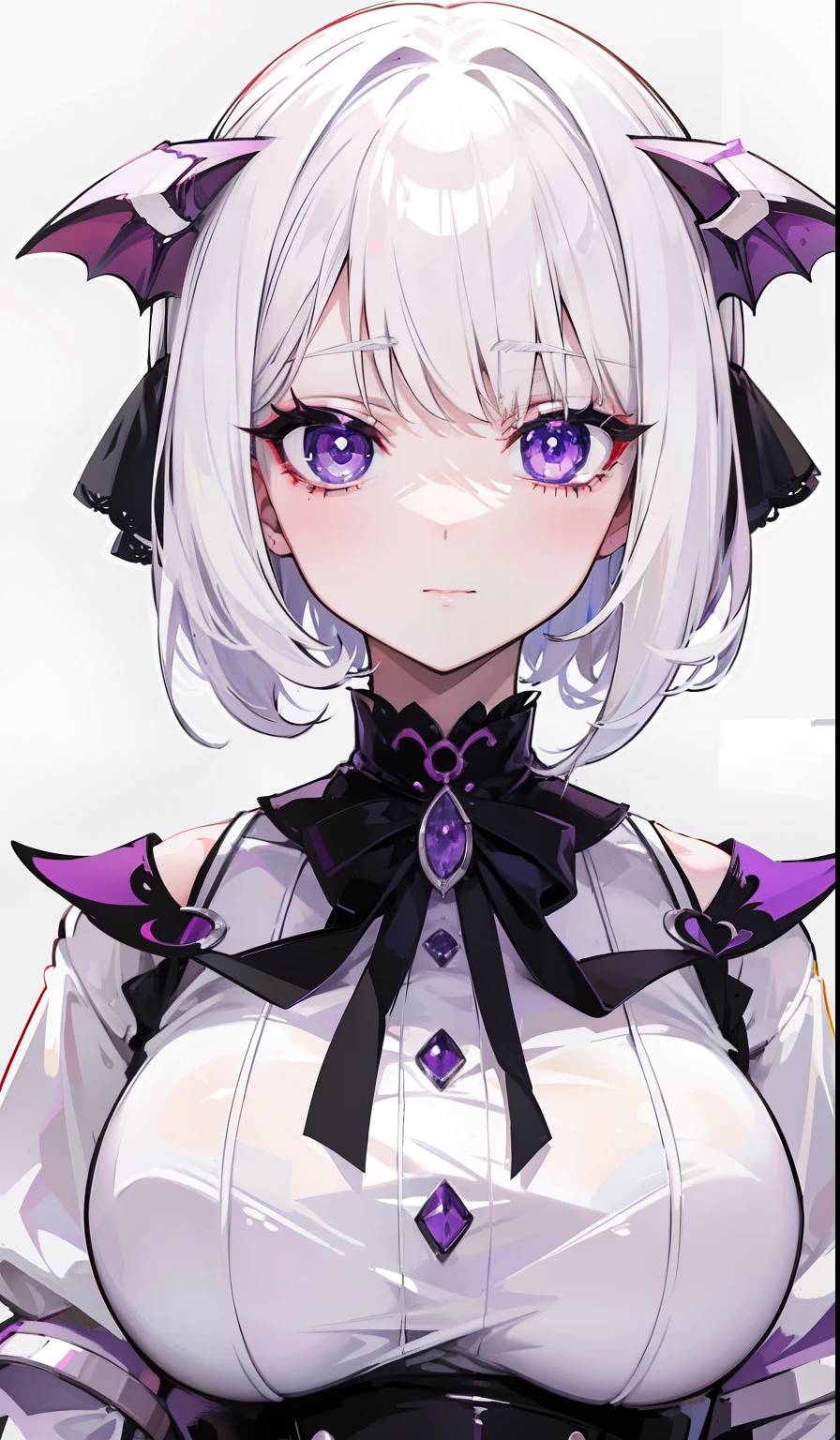 Creamy white hair，Deep purple pupils，A cute and seductive succubus girl