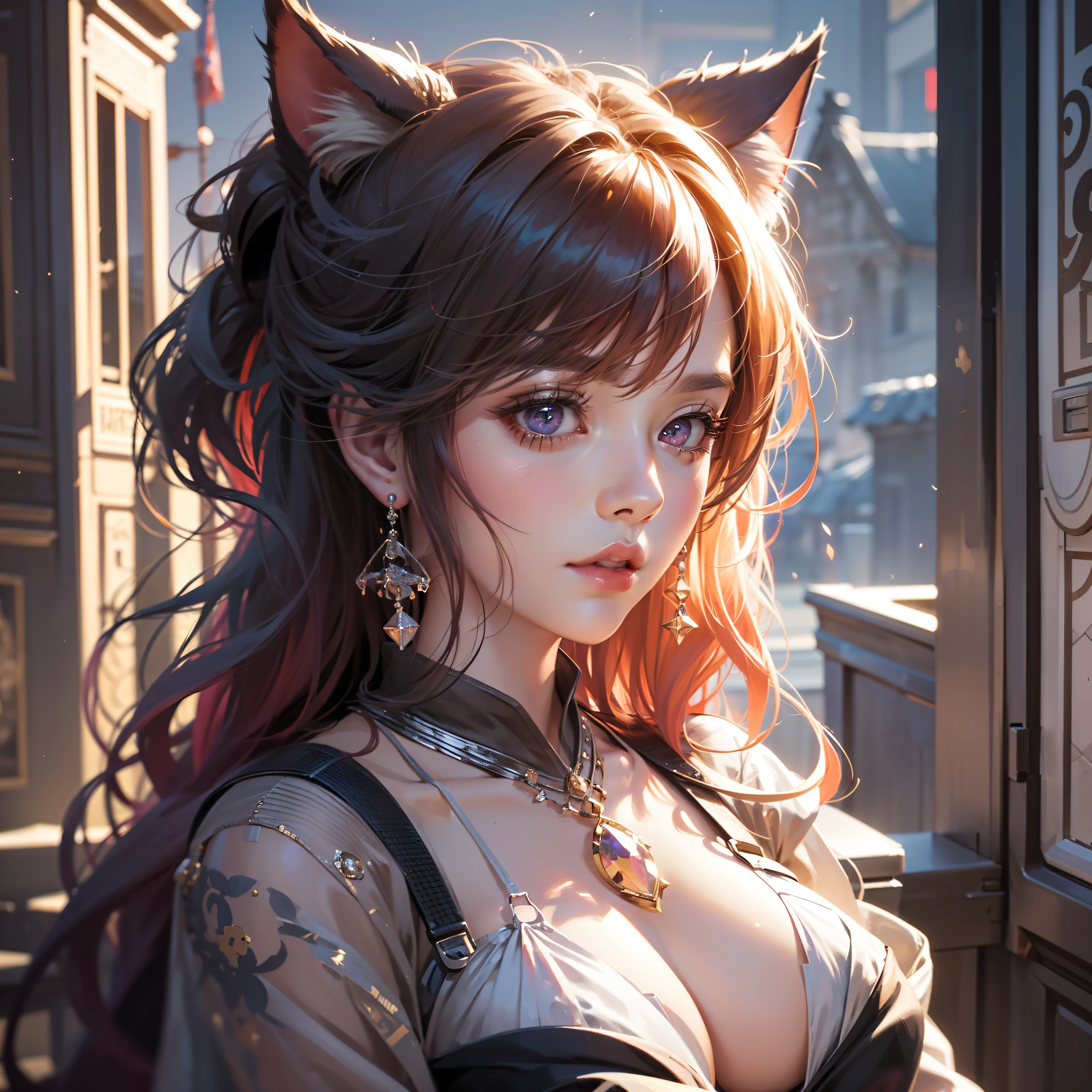 Girl posing for photo with pink hair and cat ears, Extremely detailed Artgerm, Art germ on ArtStation Pixiv, Art germ. High detail, Detailed digital anime art, ! Dream art germ, Art germ. anime illustration, artgerm detailed, portrait of ahri, ahri, Fanart Meilleure ArtStation, Style Artgerm, ((cleavage)), ((huge tit)), Gorgeous background, (RAW photo:1.2),