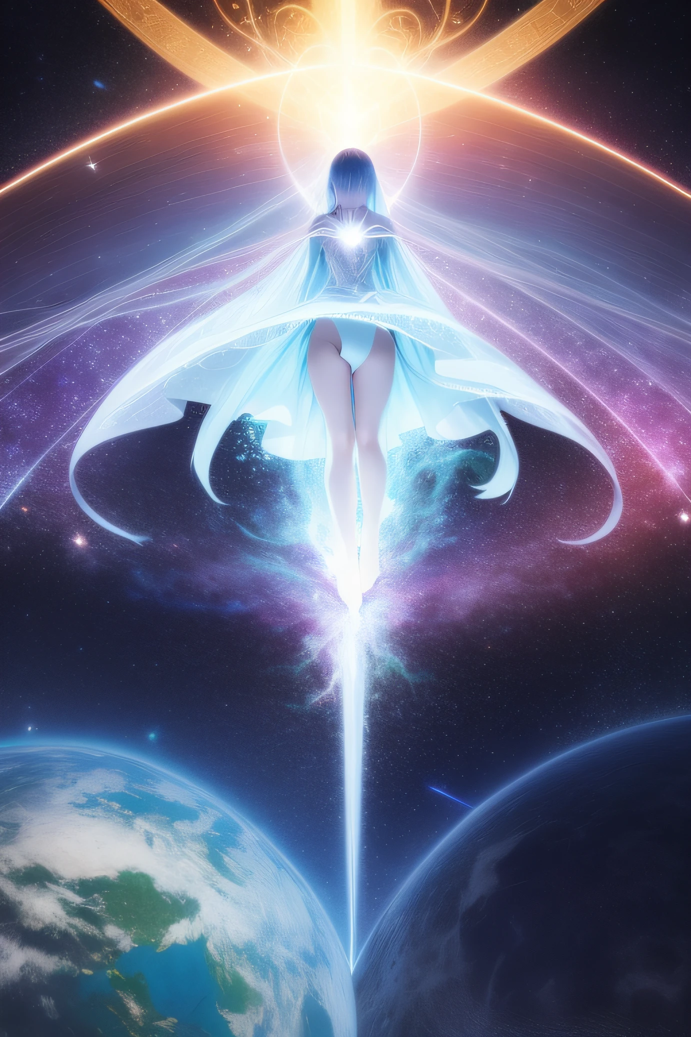 "Por favor, Create an image that represents the fusion of the human heart with the supernatural realm and the vast universe.
Imagine an ethereal and mysterious scenario. No centro da imagem, A human heart shines with a soft, sparkling light. The heart seems to be floating in a translucent mist, evoking a sense of mystery and transcendence.
From the heart, emanates a series of projections, each representing a unique aspect. Some projections take the form of elements of nature, like branches of trees, flower petals or dancing flames, evoking a deep connection to the natural realm.
Other projections extend into outer space, turning into bright constellations, distant galaxies or rays of shooting stars. These cosmic projections symbolize the expansion of human emotion beyond the limits of the Earth, conectando-se ao vasto universo.
A paleta de cores inclui tons de azul celeste, violeta profundo e dourado, Creating a magical and spiritual atmosphere. The soft light emanating from the heart and projections contributes to a sense of peace and awe.
The resulting image captures the idea of a human heart that transcends earthly boundaries, Exploring the Supernatural and Cosmic Realms. This fusion of the human and the divine creates a visual narrative that evokes the search for the deepest emotional connection and the expansion of one's own essence into the vast universe."