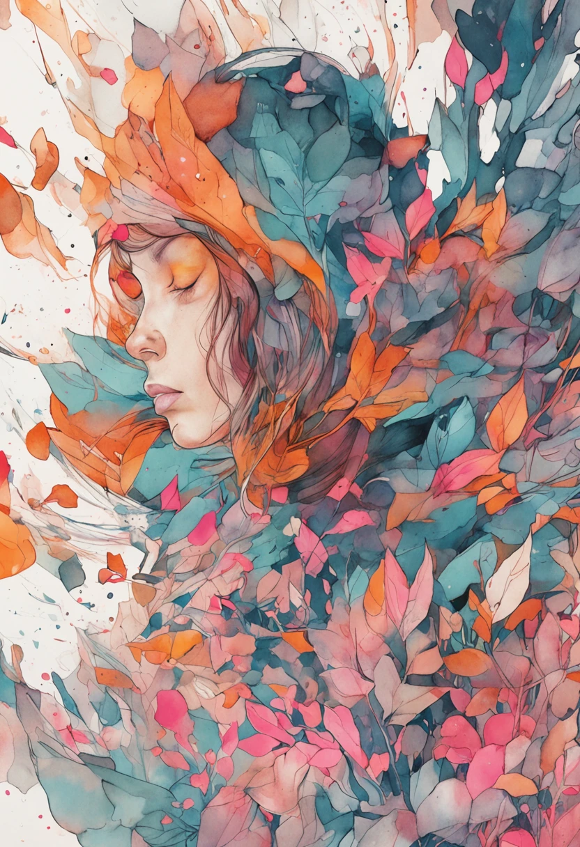 A  of Agnes Cecile, Design brilhante, pastels colors, pingos de tinta, luzes de outono, pencil drawing style