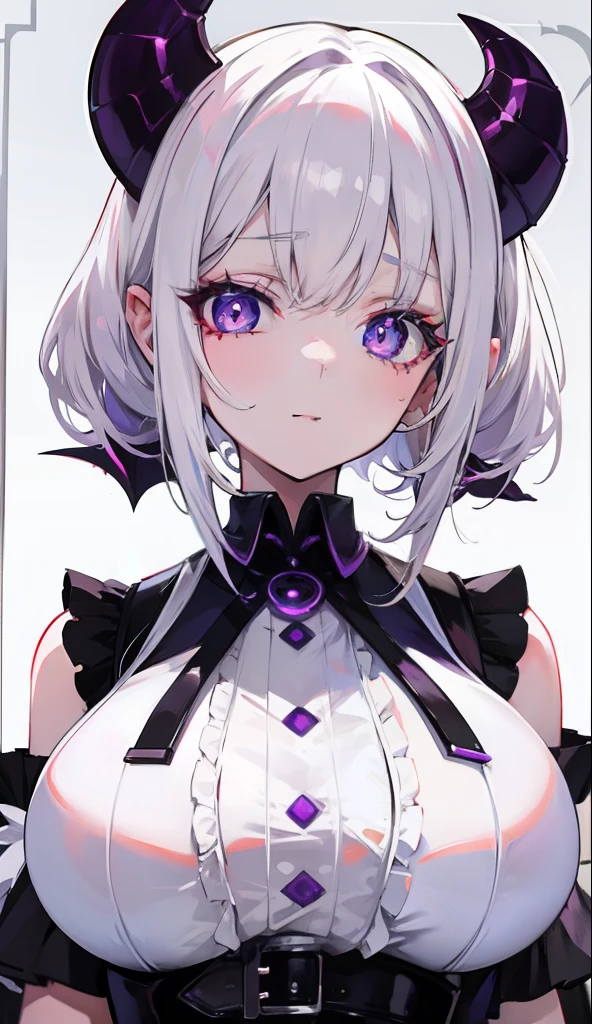 Creamy white hair,Deep purple pupils,Cute and seductive succubus girl