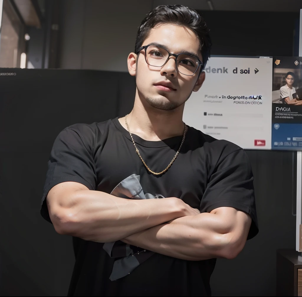 Jovem garoto forte, folded arms , realista, bem sombrio,Dark Lighting and Dark 4k