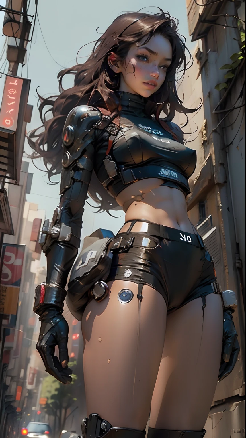 ((Best quality)), ((masterpiece)), (highly detailed:1.3), 3D, black woman goddess (cyberpunk:1.3), woman dressed as sexy one-piece maid, long black hair looking at camera, nsfw