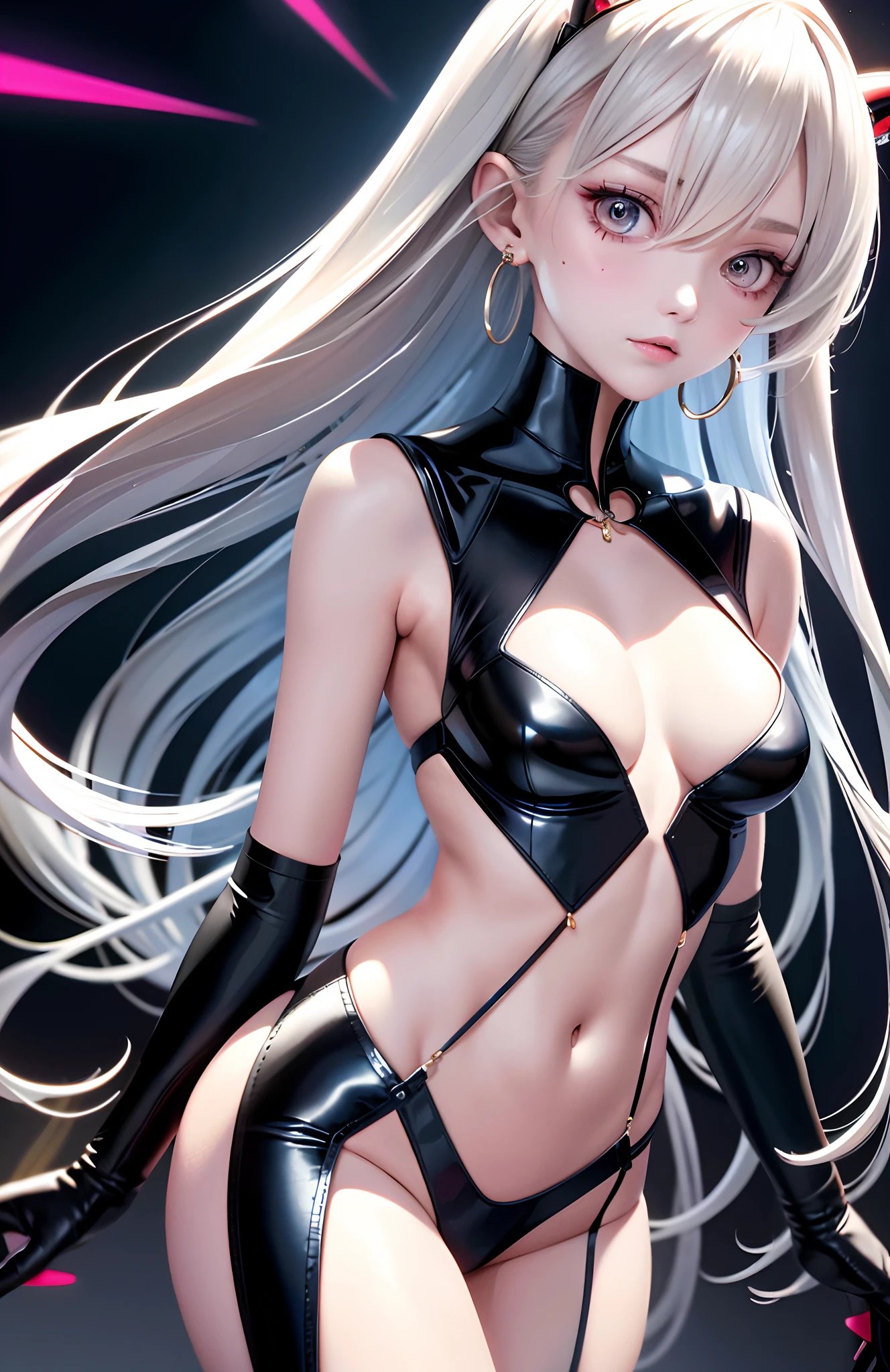 optimum,tmasterpiece,A high resolution,best qualtiy,hyper HD,super detailing,Award-Awarded,16k,独奏,(The upper part of the body),anatomy correct,Beautiful cyberpunk girl,cute face,,Gradient Beige Hair,Hairline,((Scarlet eyes)),long eyelasher,Hanging eye corners,White skin of the,(small boobs),(Slim body),((Uniform coat)),(),ear studs,(neck rings),(Laser material clothing:1.2)