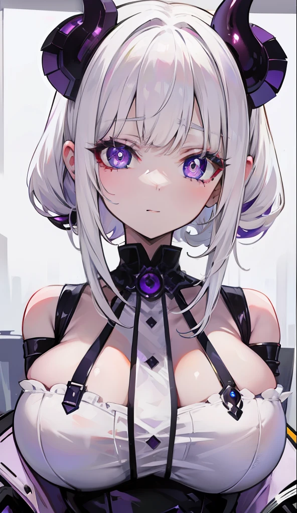 Creamy white hair,Deep purple pupils,Cute and seductive succubus girl