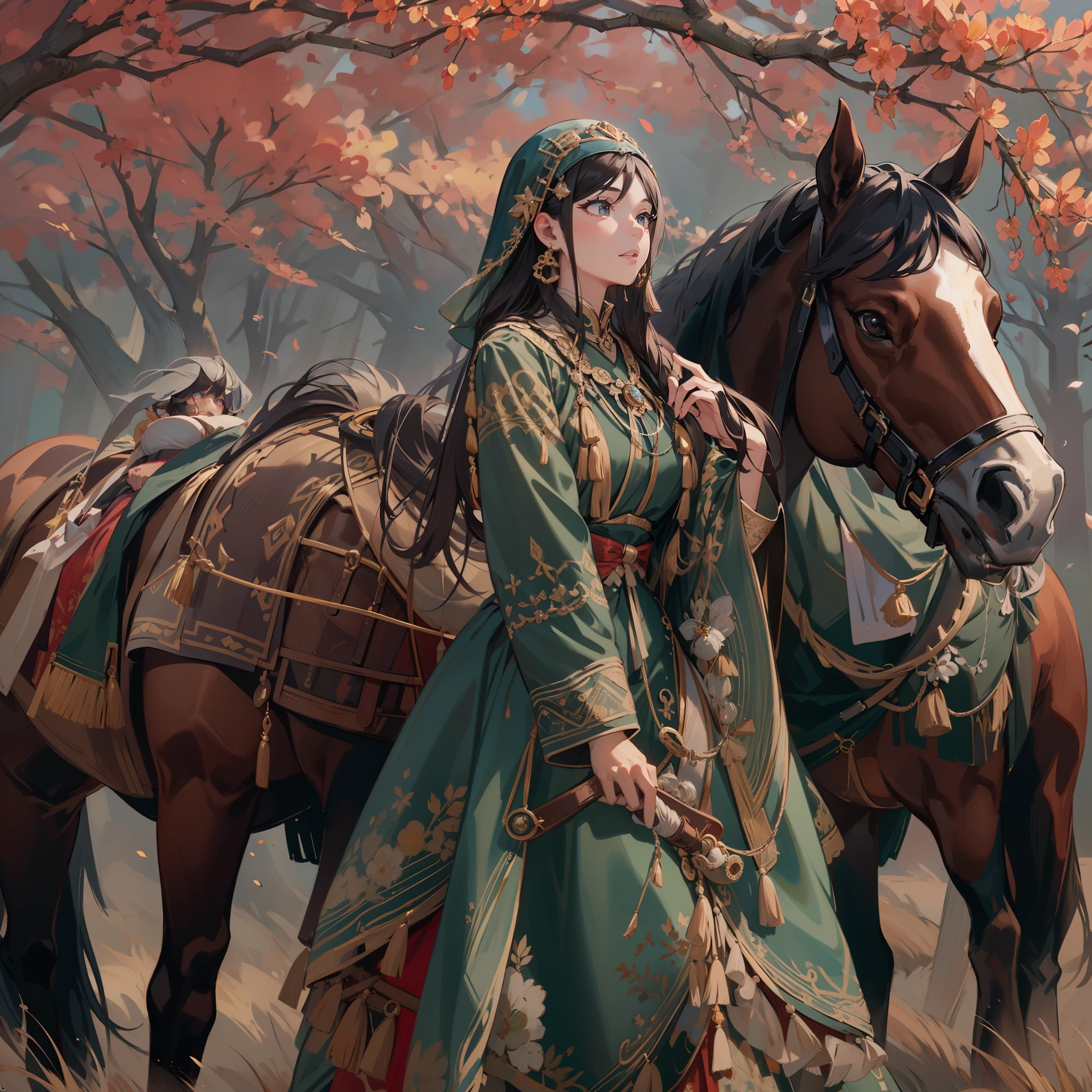 Medieval Central Asian national costume:1.2,low angle:1.5,high angle of view:1.8,Medieval Central Asian nomads:1.5,One Horse and One Girl:1.3,Dynamic horses,Undulating lakes,(4K), (Raw photo: 1.2), (Realism: 1.4), (masutepiece: 1.3), (exquisite detailing: 1.2), Delicate and beautiful details, (Eye Detail), (Facial Detailed), (Highest Quality) :1.4), (Hyper-Resolution: 1.2),(very detailed illustration), Best Quality, depth of fields, Wide light, natural shadows