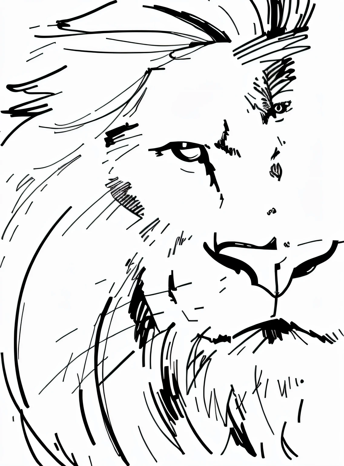 a drawing of a lion's face with a long mane, face of an lion, arte de linha intensa, line sketch, desenho a tinta vetorial, Desenho detalhado de linhas a tinta limpa, head of a lion, line art illustration, Arte de linha vetorial espessa, half lion, Arte da linha preta sobre branca, Lion, arte de linha simples, the mane of a lion, lion head, contornos de tinta