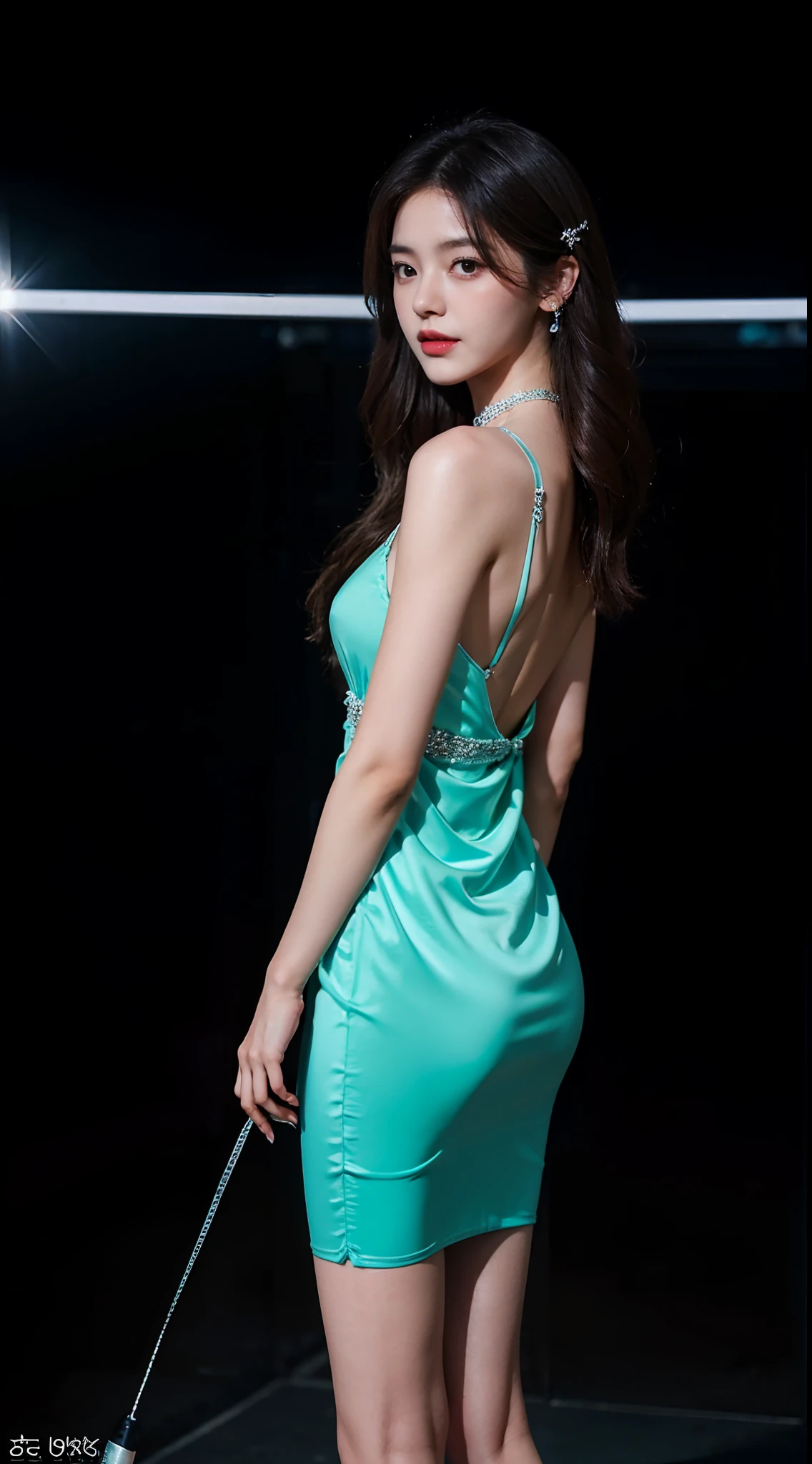 8K,tmasterpiece,RAW photos,best qualtiy,the detail:1.2),realisticlying,Very detailed CG unifies 8K,8K,Diamonds and wallpapers,depth of fields,cinematric light,Lens flash,Ray traching,(Very beautiful face,beautifullips,beautidful eyes),intricate detail face,((Hyper detailed skin))1girll,Korean female model,in the darkness nigth,deepshadow,Pretty Korean girl,Kpop idol,(Very slim and slender muscular body:1.3),(View the audience),(Tight miniskirt),(black color dress),(Injection sleeve),(City Night,(neon lights sign),(the night),Pretty Korean girl,耳Nipple Ring,bangle,choker necklace,lacepantyhose,Clear eyes,Walk,(paleskin),Face forward,(largeeyes),((full body shot shot)),tightly dress,Silk dress,Lace-up dress,see through dresses,Turn Back,back shots,Very slim,slander,slander