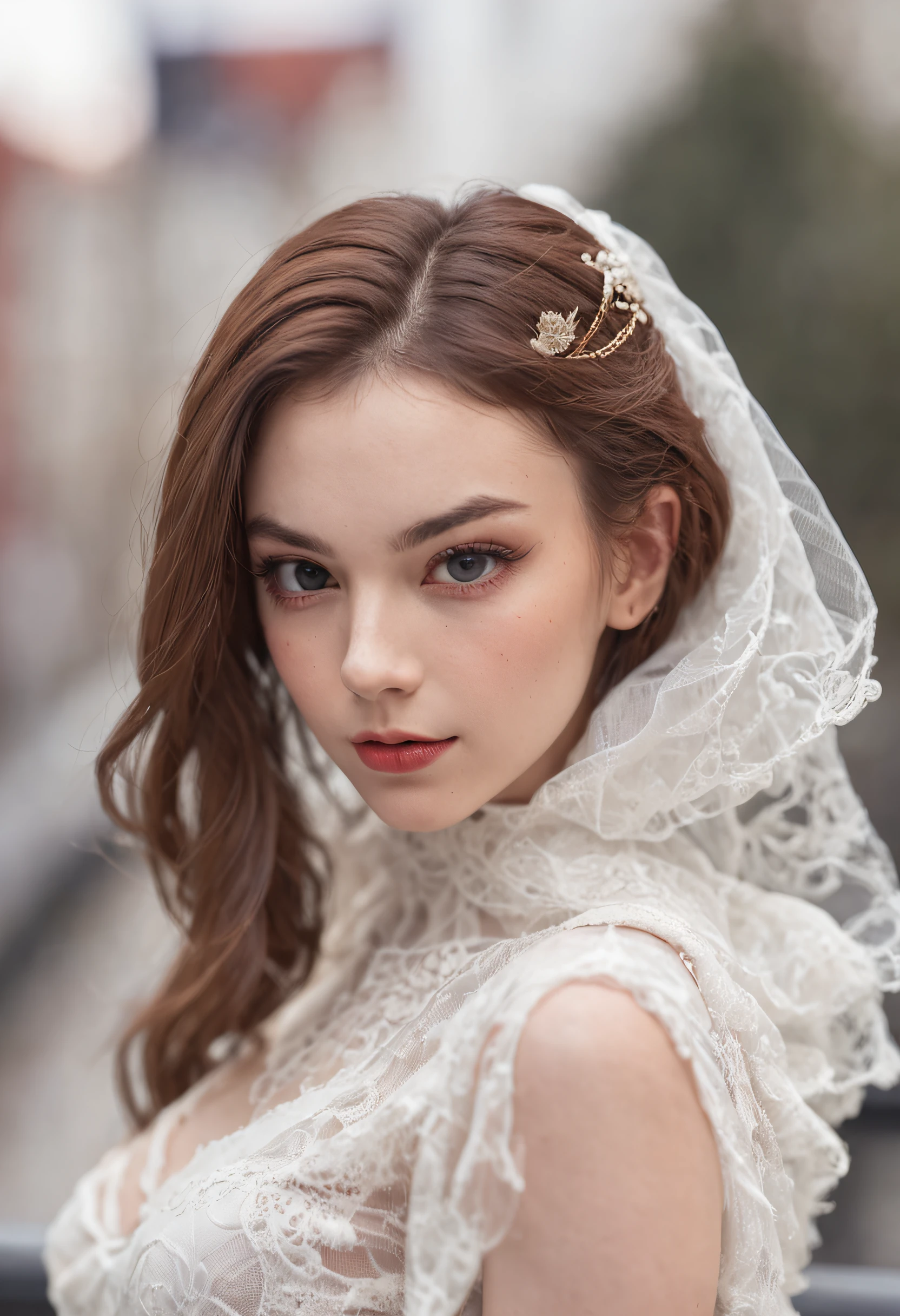 A girl，Wearing a white Spider-Man skirt，Stand on the rooftop of the city，exquisite facial features，A seductive pose，