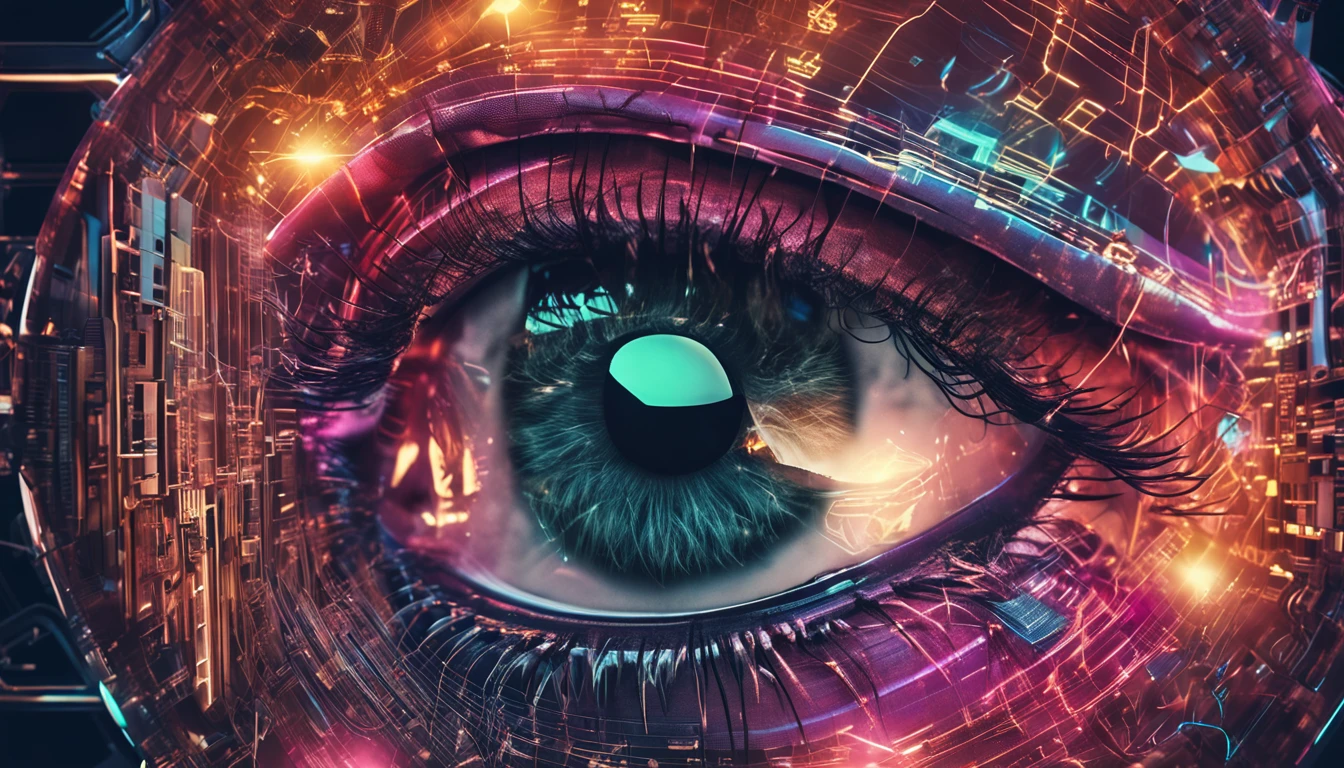 Face of a time traveler with futuristic glasses