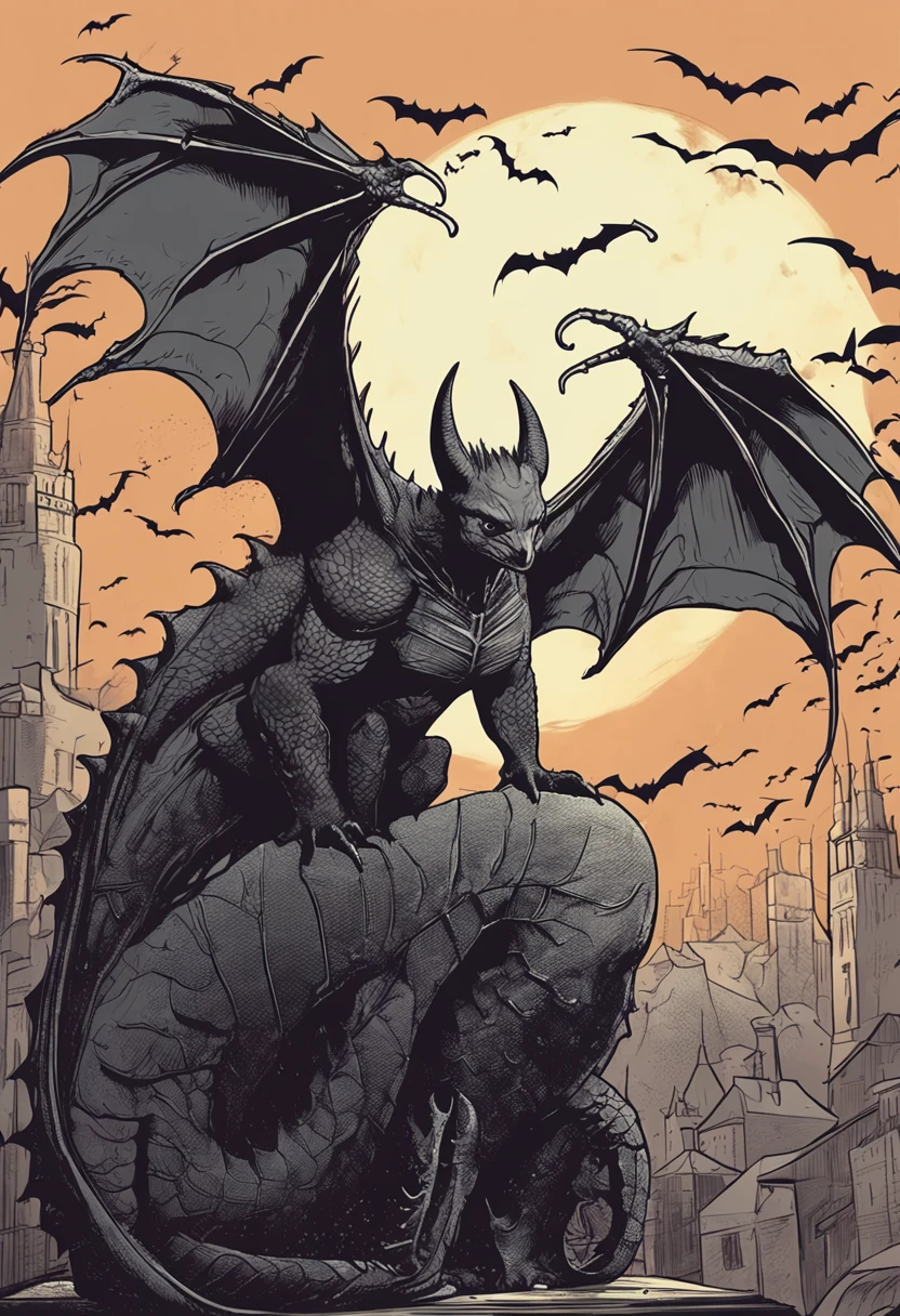 the bats, Dragon wings, dark and mysterious atmosphere, A, High-quality illustration, incredibily detailed, vivd colour, textures true to reality, Dramatic lighting effects, A strong expression of the characters, Dynamic movements, Desolate atmosphere, Emotions at your fingertips