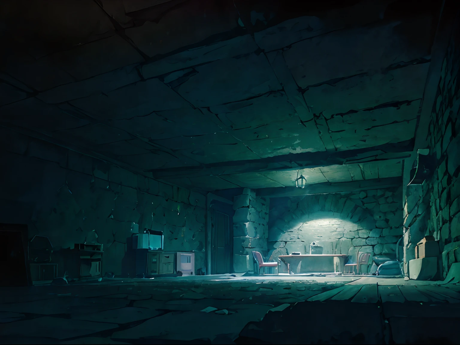 (low angles:1.2),Basement in a large basement,Dark,Large basement,No humans,no Animal,(Evil:1.5),Large dark room,darkness