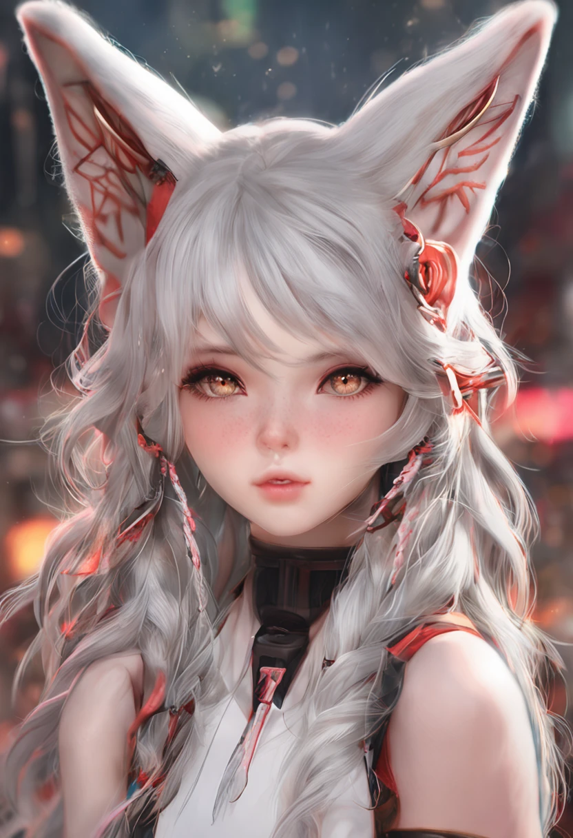 Masterpiece, best quality, photo realisticity, fox ears, beautiful girl, twins, white hair, 2 girls, super detailed face, hidden face, double eyelids, shiny skin