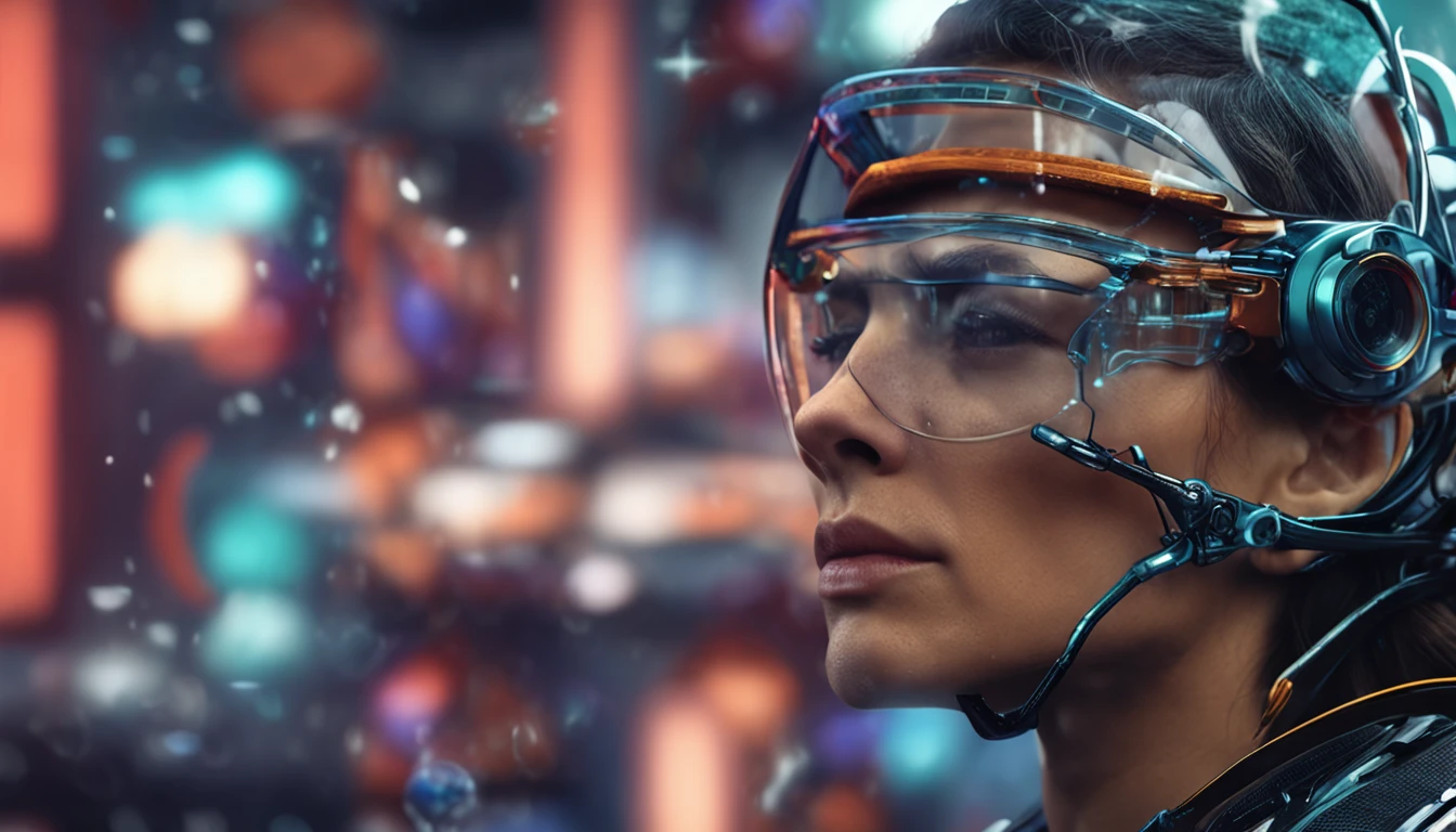 face of a time traveler with futuristic glasses