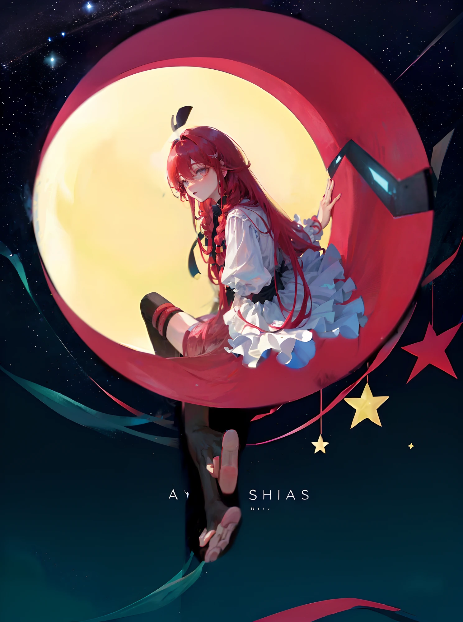 （（（Red long-haired，with long coiled hair））），（（（Hair covers the ears）））