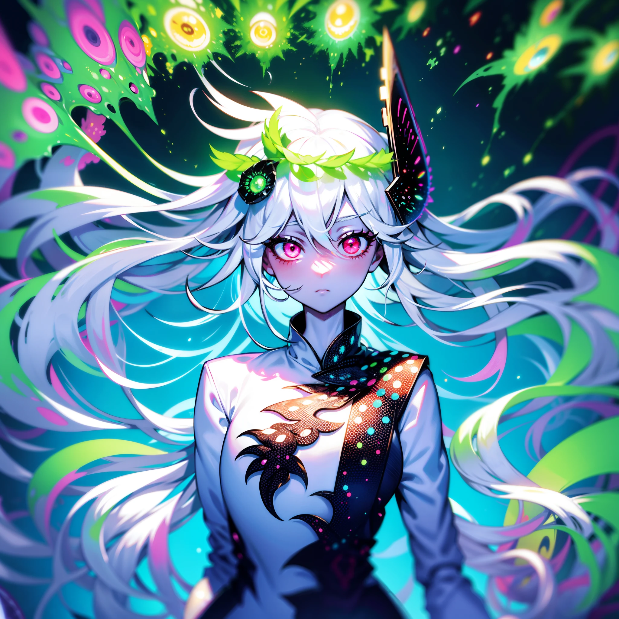 White hair,Fluorescent transparent jellyfish,Giant jellyfish,Floating,Old Last Day,extraterrestial,hoang lap,uncanny,Atmosphere of despair,abstract backgrounds,mechanicalparts,huge size eyes,glowing light eyes,Fluorescent red eyes,opens his eyes wide,Motion blur,Colorful,Extremely colorful,actionpose,dynamic blur,tmasterpiece,Rich graphics,Storytelling images,high qulity,blurryforeground,A high resolution,high detal