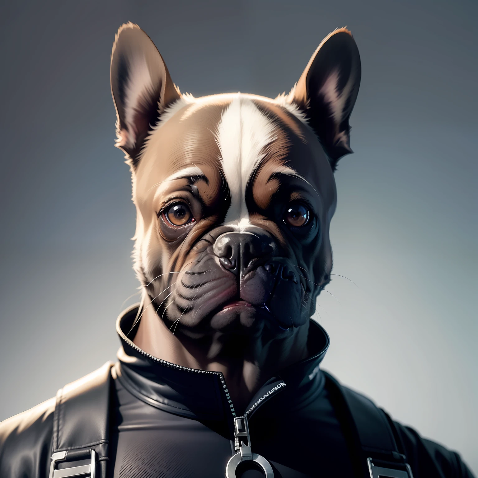 French Bulldog Grey, with half the head of the Terminator