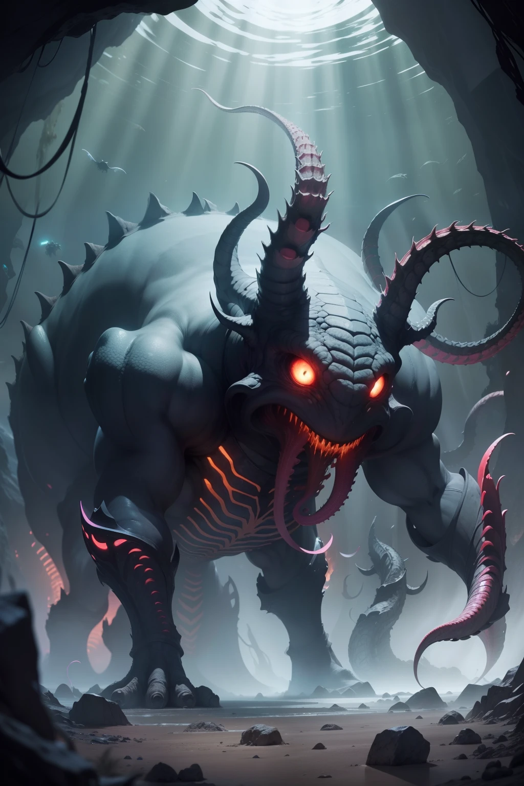 Nyx's appearance is an ever-shifting nightmare, constantly morphing and reshaping as it moves. Its body is a mass of writhing shadows and grotesque appendages, seemingly defying the laws of physics. Glowing crimson eyes peer from the depths of the darkness, exuding a sinister and soul-piercing gaze