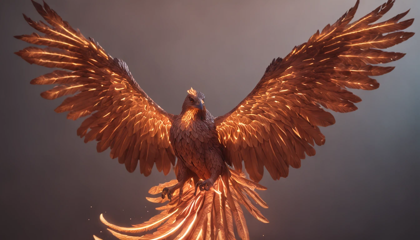 (Fire Phoenix),(The fire outlined the phoenix's body),The phoenix flaps its wings,(Shining with golden light),solo,nigth,Multiple silhouettes,First-person elevation angle,super detailing,best qualtiy,tmasterpiece,(8K),Extremely detailed,Epic artwork , Playful, Art Hoe, Artwork, face shot, Motion graphics, Soft focus, Sound art, blue colors, Hackercore, laser lighting, Ultra realistic