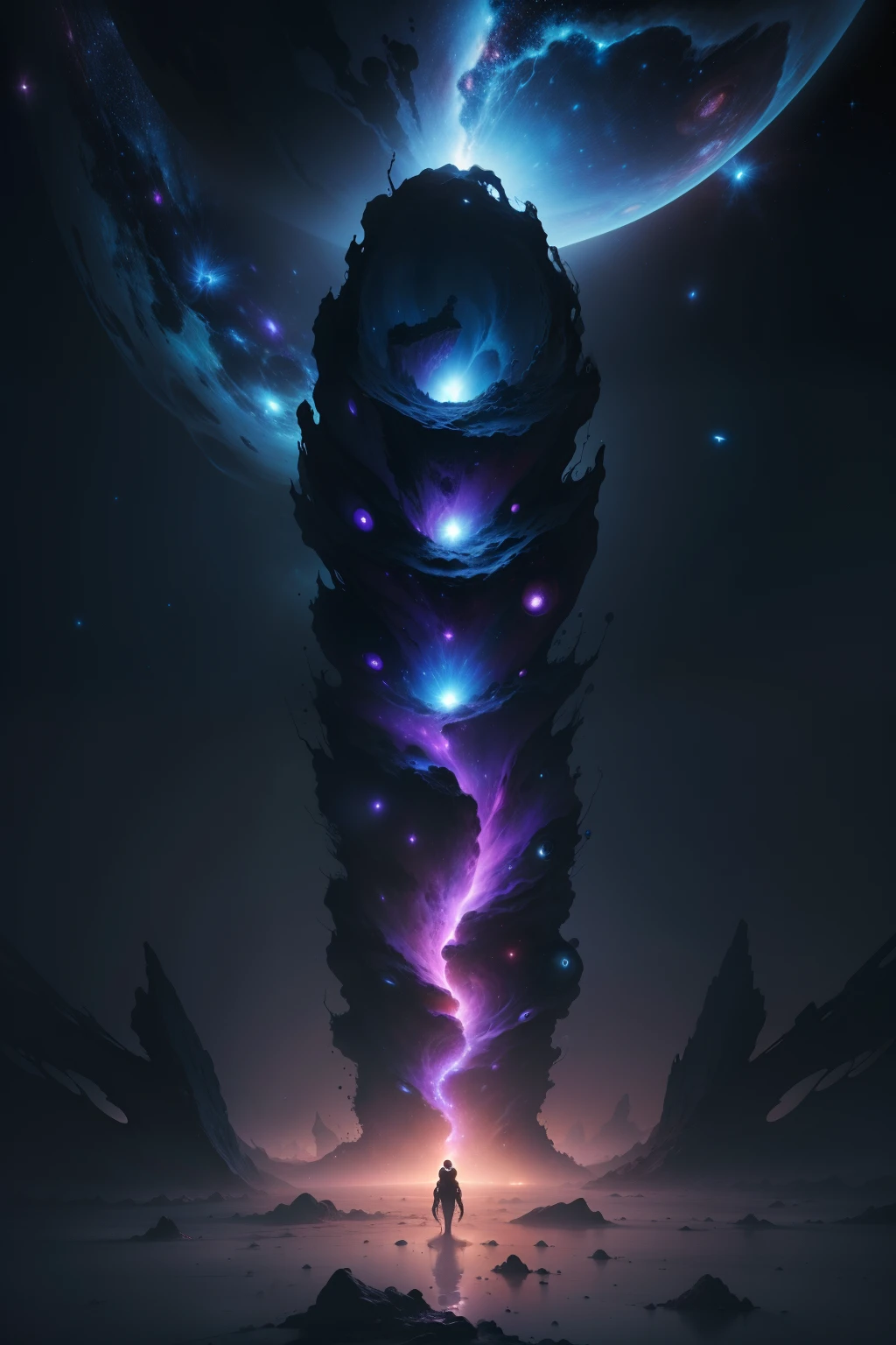 "Cosmic Horror": A breathtaking view of space reveals a distorted galaxy teeming with strange life forms and entities that defy human understanding.