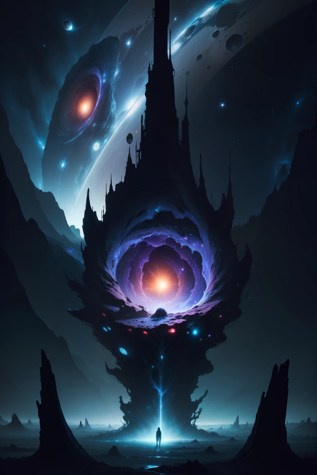 "Cosmic Horror": A breathtaking view of space reveals a distorted galaxy teeming with strange life forms and entities that defy human understanding.