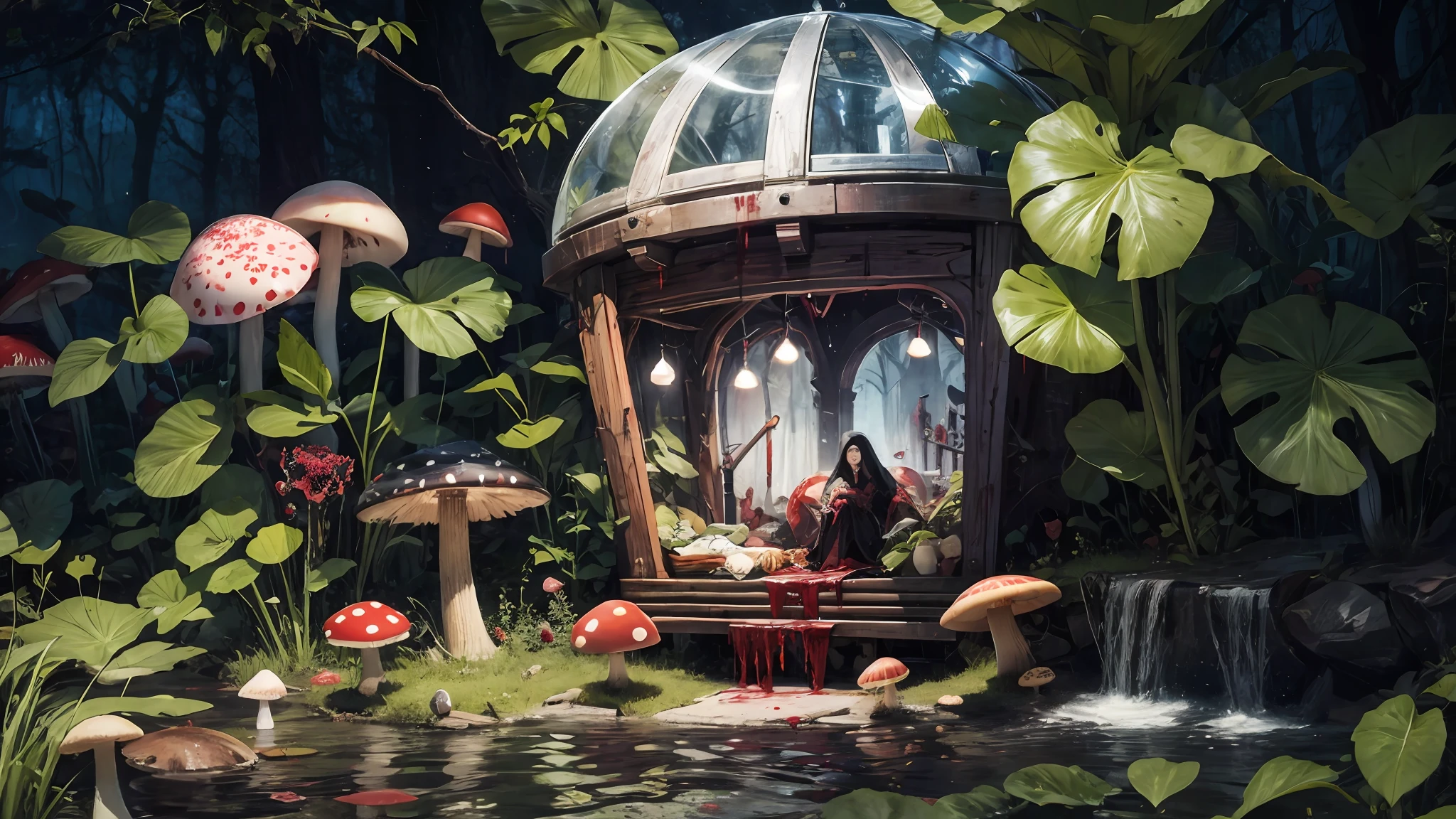 horror art,blood,Mushroom City in the hospital