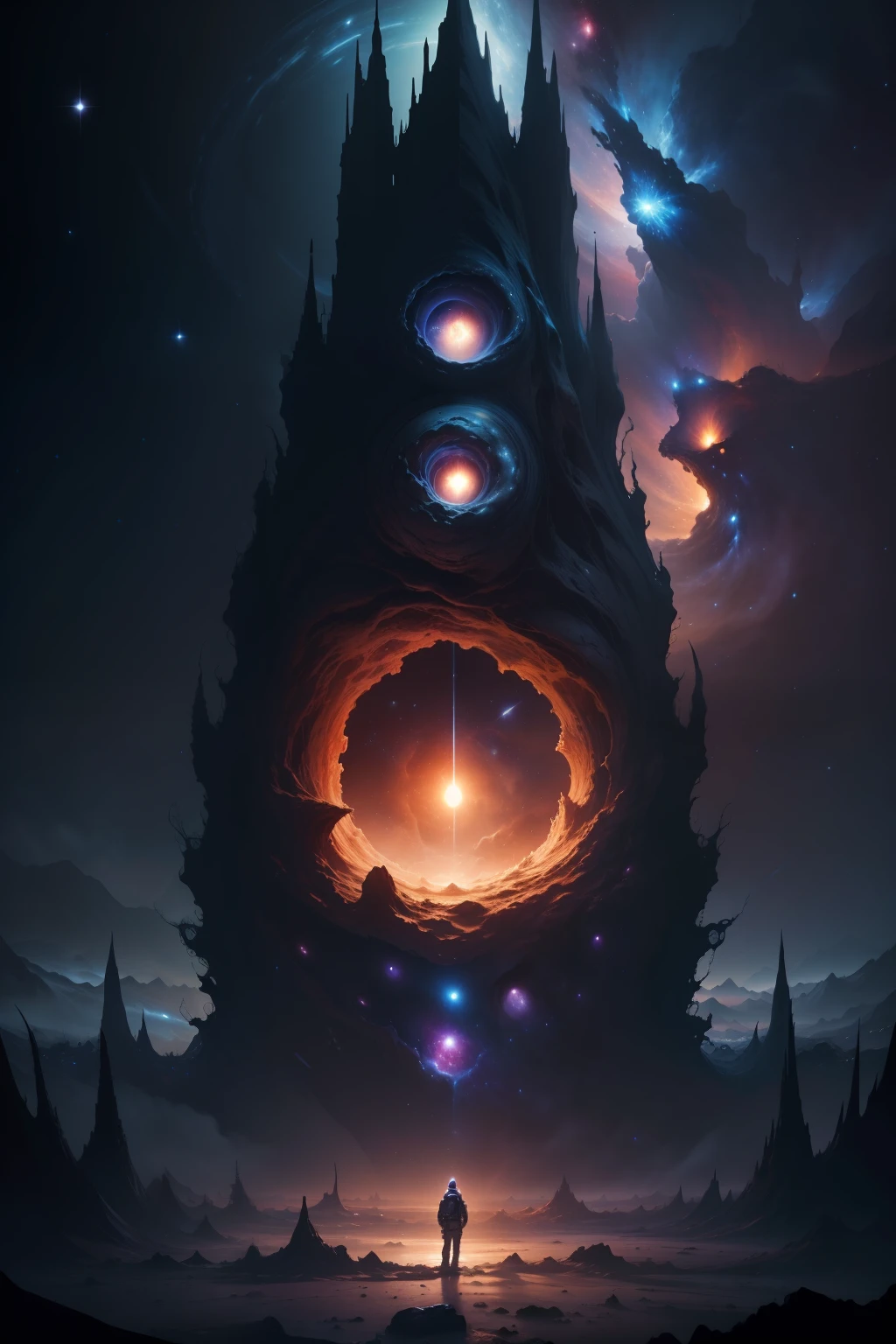(masterpiece, best quality, high resolution) "Cosmic Horror": A breathtaking view of space reveals a distorted galaxy teeming with strange life forms and entities that defy human understanding.