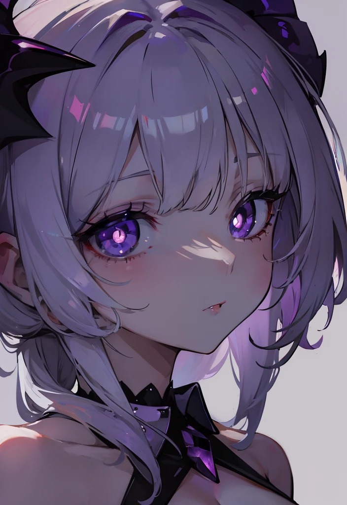 Creamy white hair,Deep purple pupils,Cute and seductive succubus girl