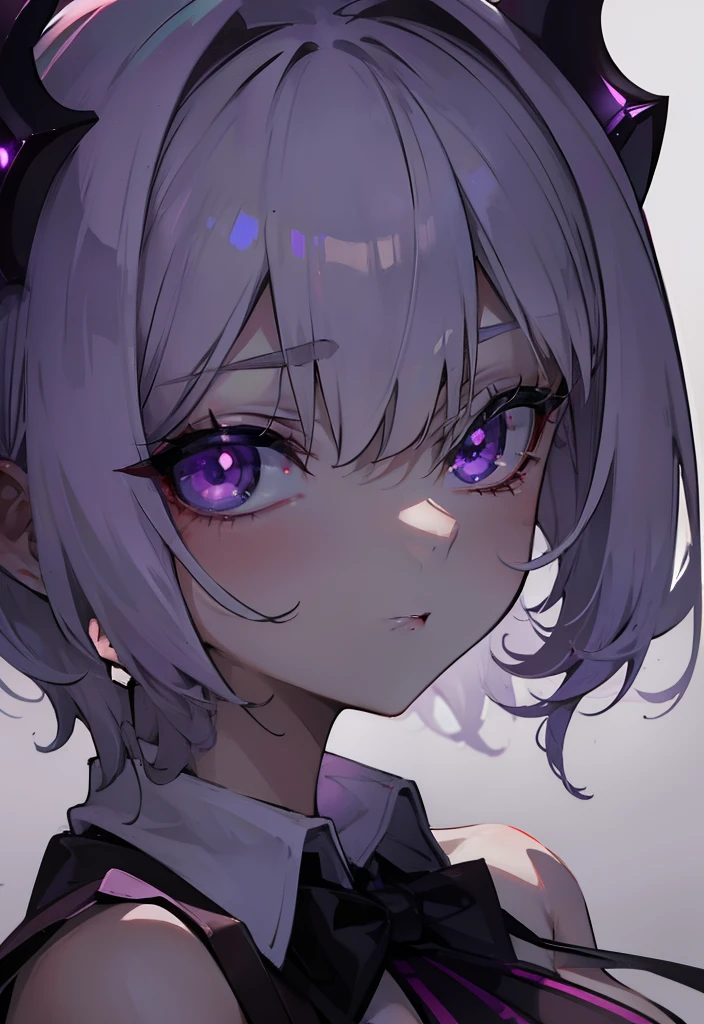 Creamy white hair,Deep purple pupils,Cute and seductive succubus girl