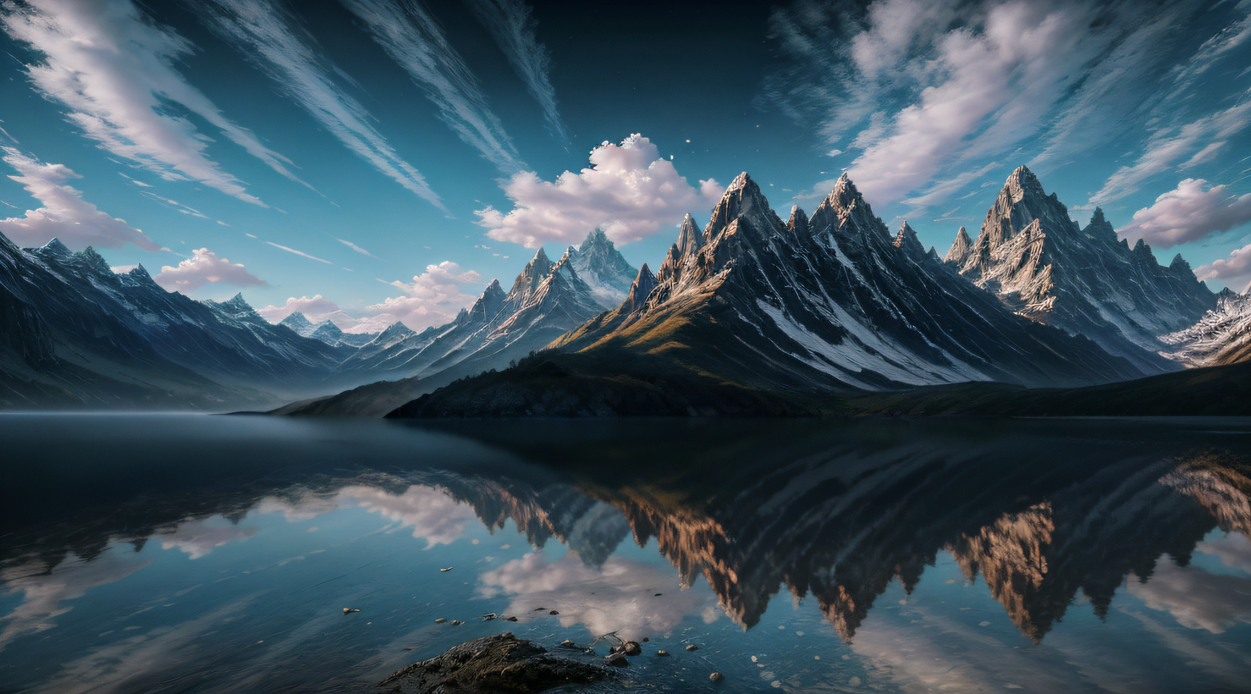 masterpiece, best quality, high quality, extremely detailed CG unity 8k wallpaper, scenery, outdoors, sky, cloud, day, no humans, mountain, landscape, water, tree, blue sky, waterfall, cliff, nature, lake, river, cloudy sky,award winning photography, Bokeh, Depth of Field, HDR, bloom, Chromatic Aberration ,Photorealistic,extremely detailed, trending on artstation, trending on CGsociety, Intricate, High Detail, dramatic, art by midjourney