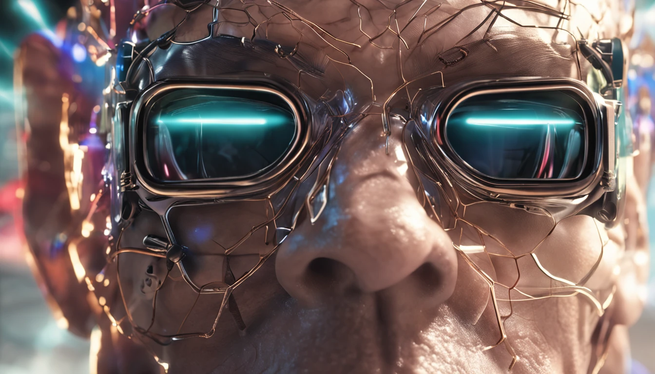 Face of a time traveler with futuristic glasses