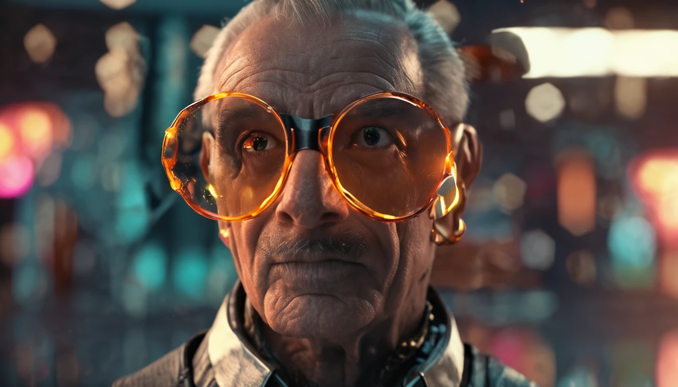 Face of a time traveler with futuristic glasses