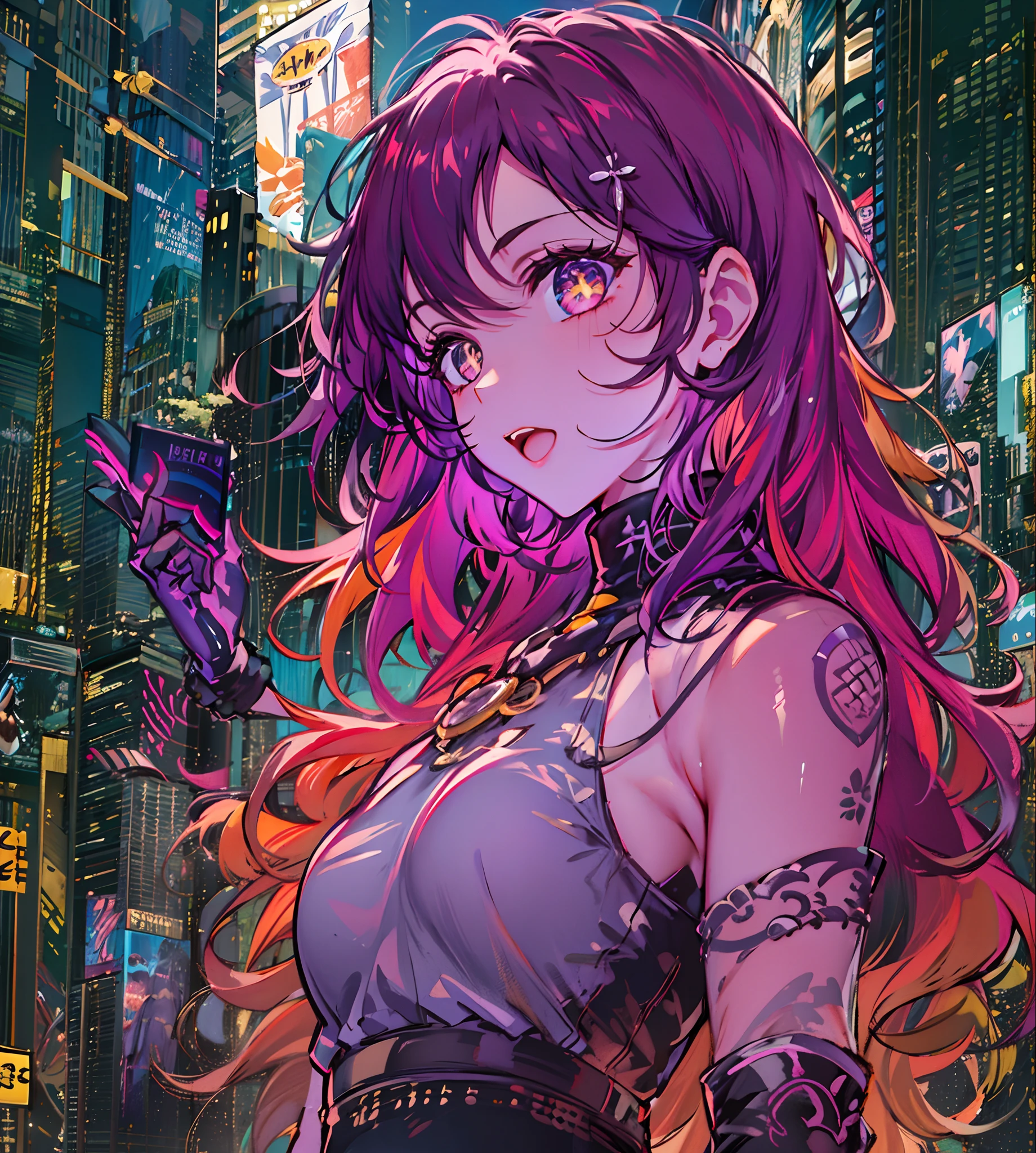 Noite, Fundo colorido da cidade cyberpunk, chuva, Rua , seele,honkai impact,1******, seios, recorte de decote, recorte de roupa, crop top, sombra, presas, gradient hair, cabelo grisalho, hair rings, jaqueta, olhando para o espectador, maquiagem, umbigo, boca aberta, sombra vermelha, camisa, shorts, sem mangas, sleeveless turtleneck, manga top de colheita de gola alta, seios pequenos, solo, stomach, gola alta, topo de colheita de gola alta, cabelo de dois tons,olhos vermelhor, olhos brilhantes, Meias pretas, retroiluminado, brilhar, Surveying the audience, Low angle lens, olhando para cima lente, perfect composition, delicadeza perfeita de luz e sombra, 8k,1girl,cabelos longos,somente_Arms,ao ar livre,Nosso,Luz_sorrir