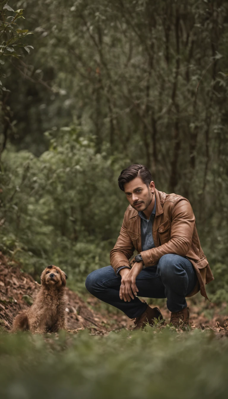 Silhueta de um homem em uma floresta escura