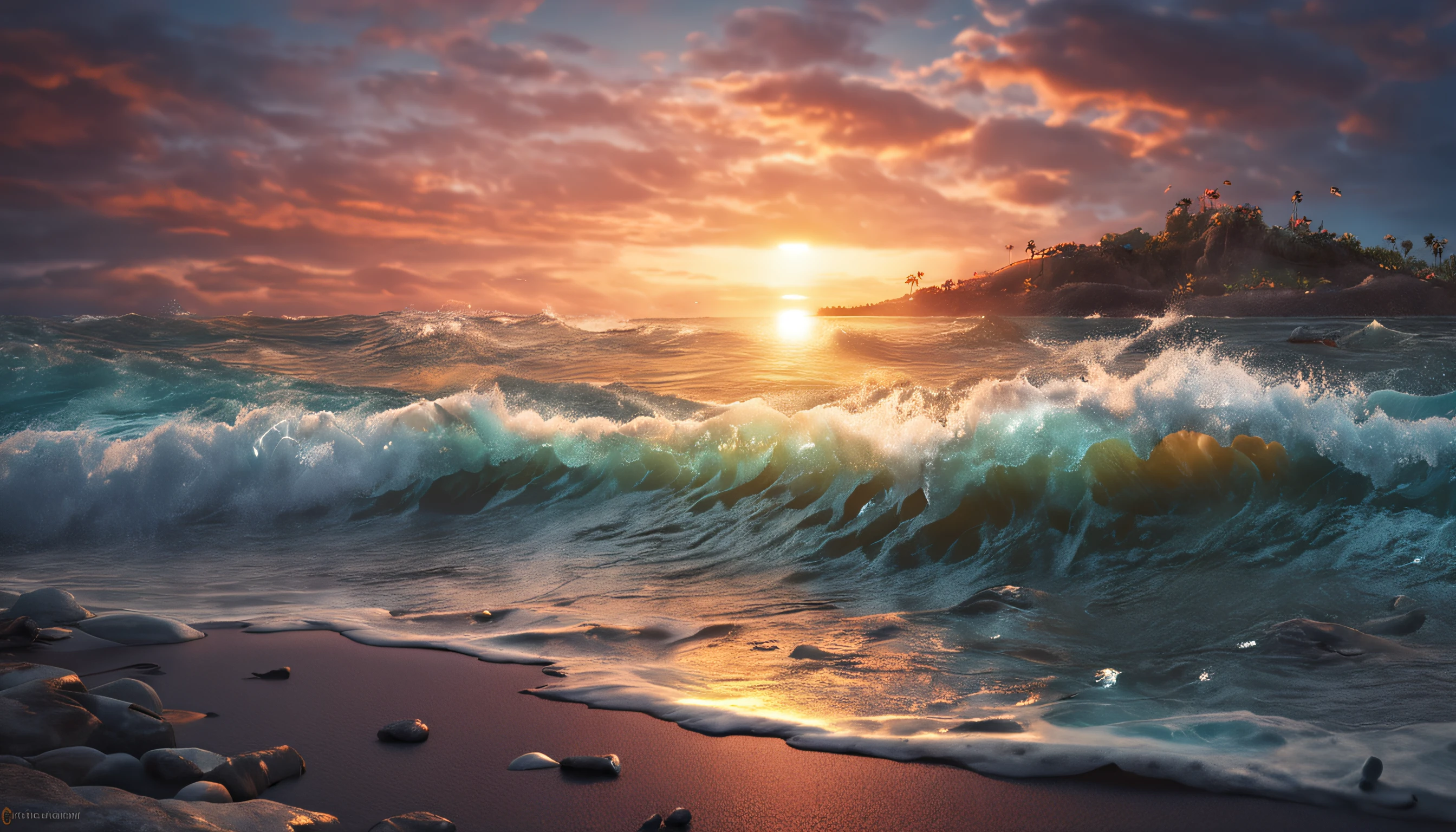 (((best quality))),(((ultra detailed))),(((masterpiece))),illustration,wide ocean,sunrise,symbol of possibility,new beginning