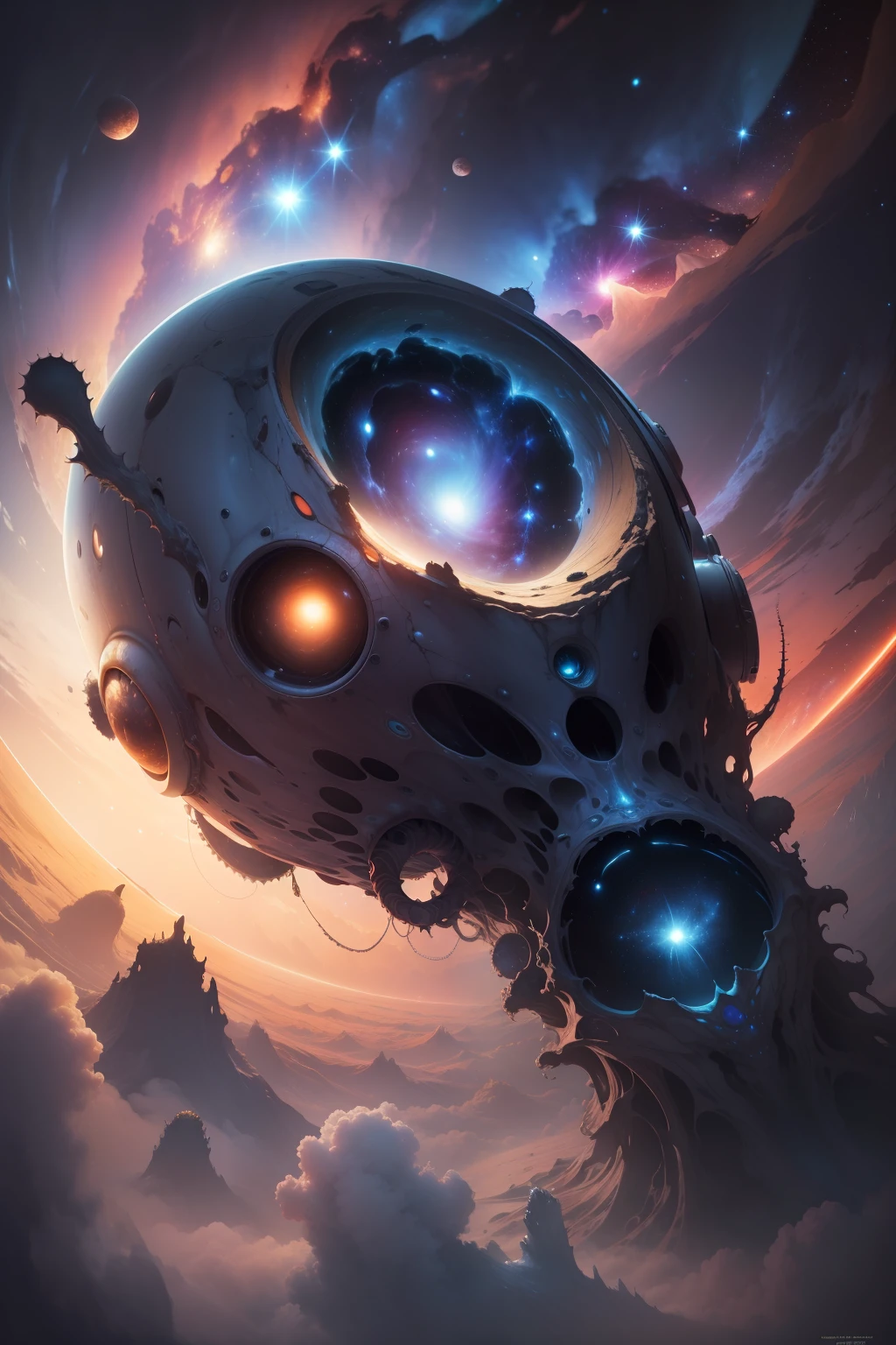 (masterpiece, best quality, high resolution) "Cosmic Horror": A breathtaking view of space reveals a distorted galaxy teeming with strange life forms and entities that defy human understanding. (NSFW 1.1)