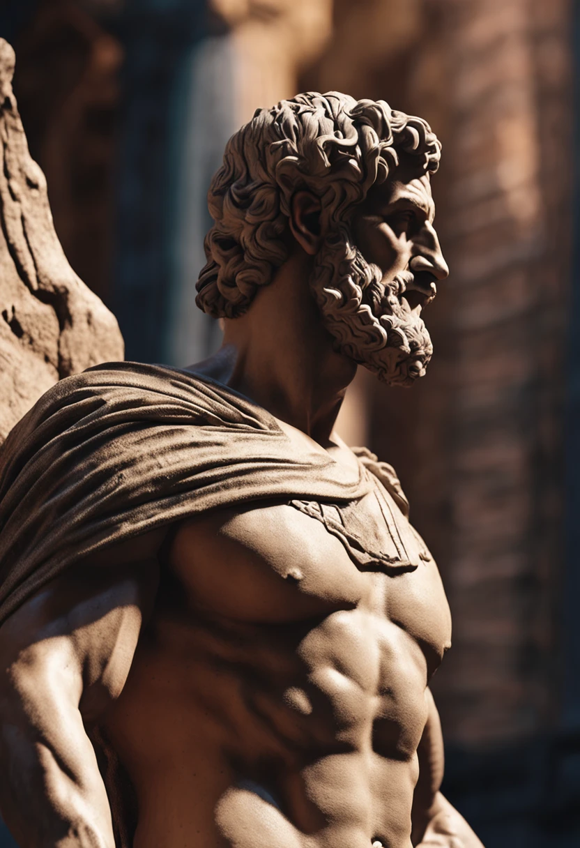 stoic gricki stock
which is historic greek status with
muscles in profile Hercules style
cinematic 8k and dark background
