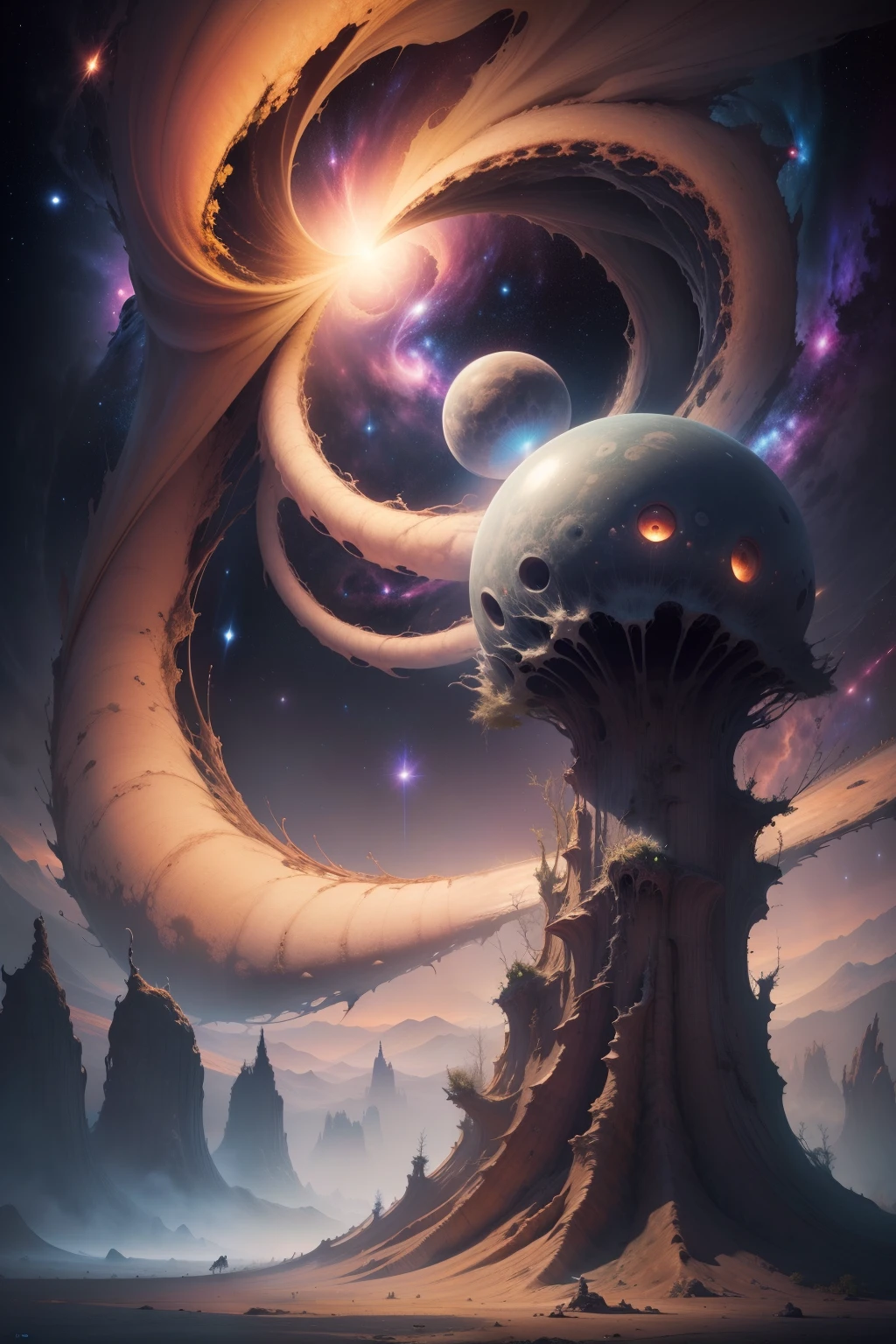 (masterpiece, best quality, high resolution) "Cosmic Horror": A breathtaking view of space reveals a distorted galaxy teeming with strange life forms and entities that defy human understanding. (NSFW 1.1)