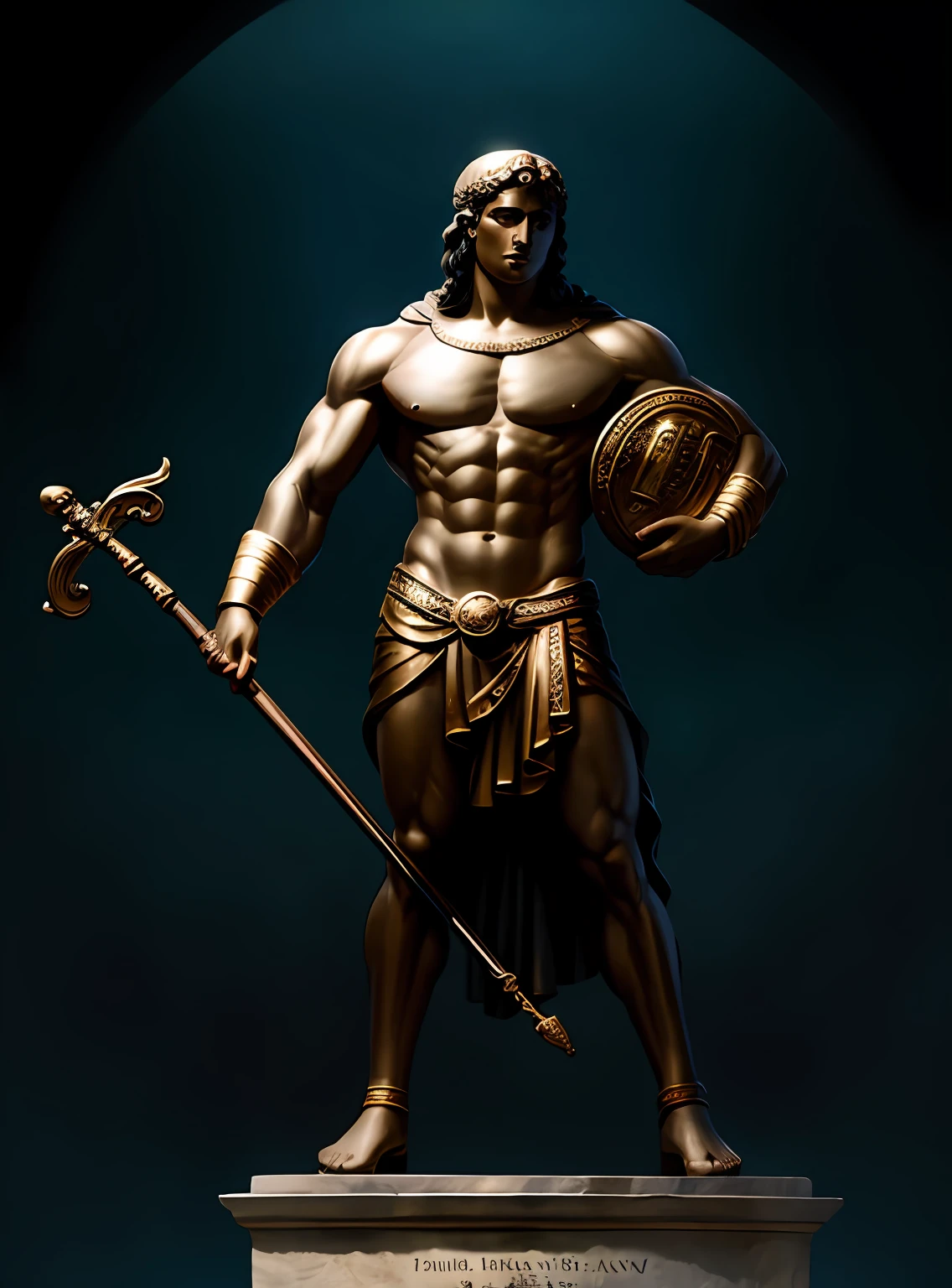 Statue greek style hercules, 8k, dark background, cinematic
