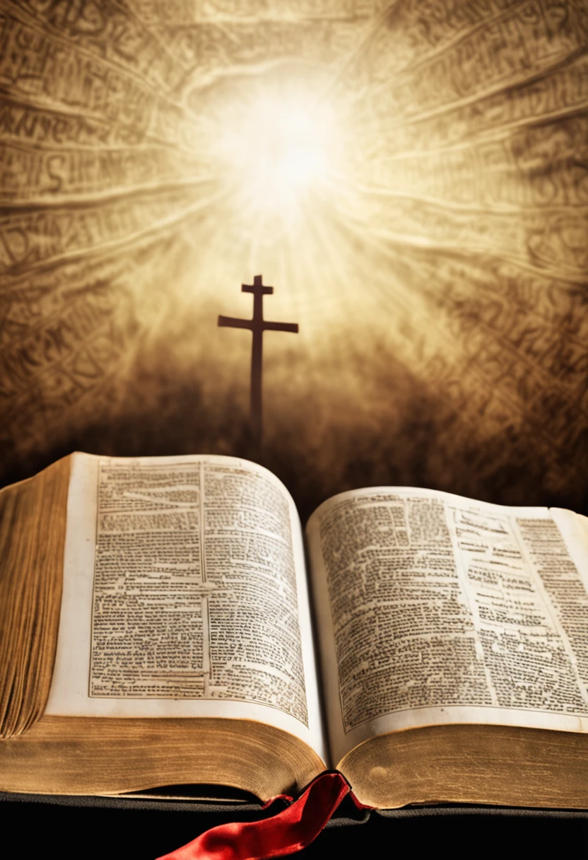 "Por favor, create a high-definition image of the Holy Bible that captures the reverence and spiritual significance of this holy book. The image should convey the historical and religious importance of the Bible, apresentando-a de forma digna e respeitosa. Use soft lighting to highlight cover and page details, enfatizando sua textura e envelhecimento, if applicable. Position the Bible in a setting that evokes a sacred environment, como uma prateleira de madeira em uma biblioteca antiga ou um altar iluminado. As cores devem ser sutis e a tipografia, se presente, deve ser elegante e discreta. The image should inspire a sense of reverence and spiritual connection to the words and teachings contained in the Holy Bible."