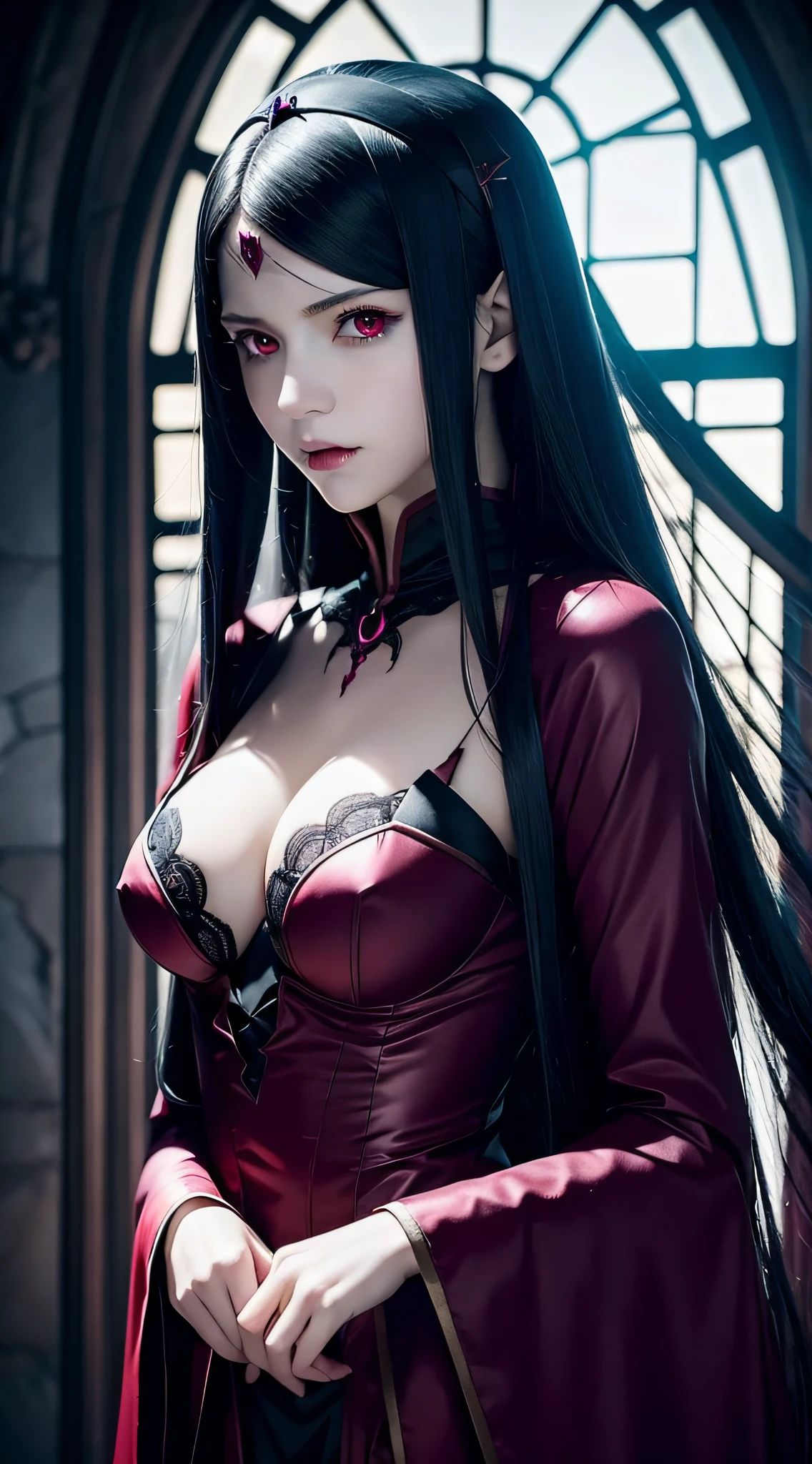 Vampire girl Shalltear Bloodfallen: Overlord anime, best quality, masterpiece, (realistic:1.2), Front, detailed face, (((masterpiece))), (((best quality))),(((extremely detailed))), illustration, mysterious,