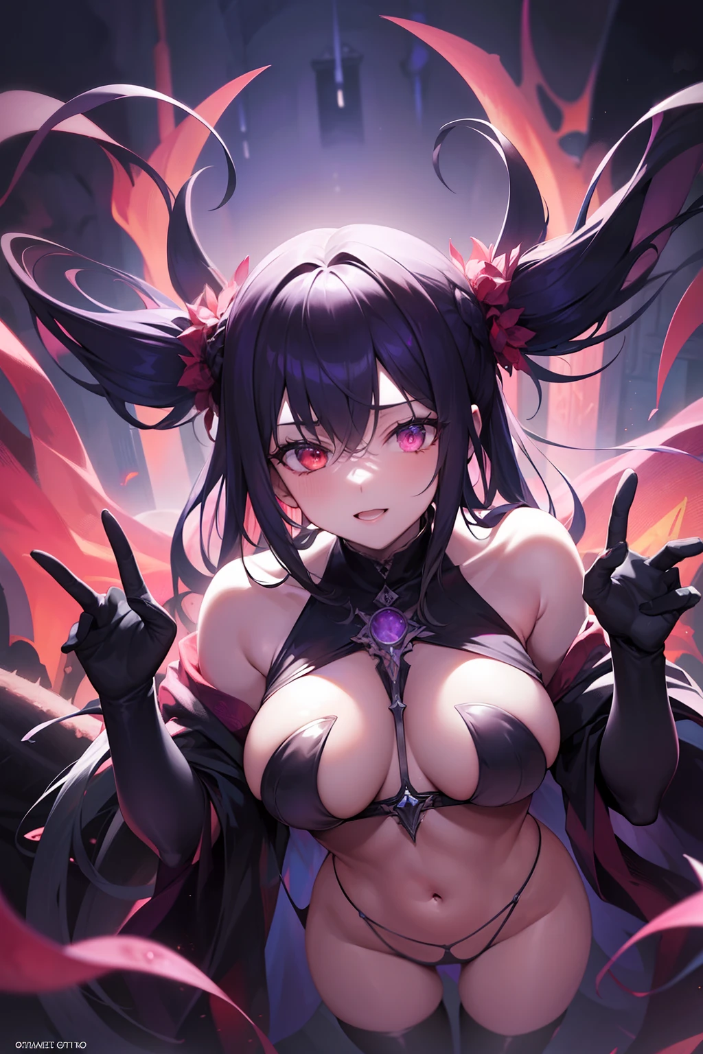 (masterpiece, best quality, high resolution) "Arcane Cult": A congregation of fanatic followers performing a dark ritual in an ancient temple, as a cosmic entity begins to manifest through rifts in the fabric of reality. (NSFW 1.1)